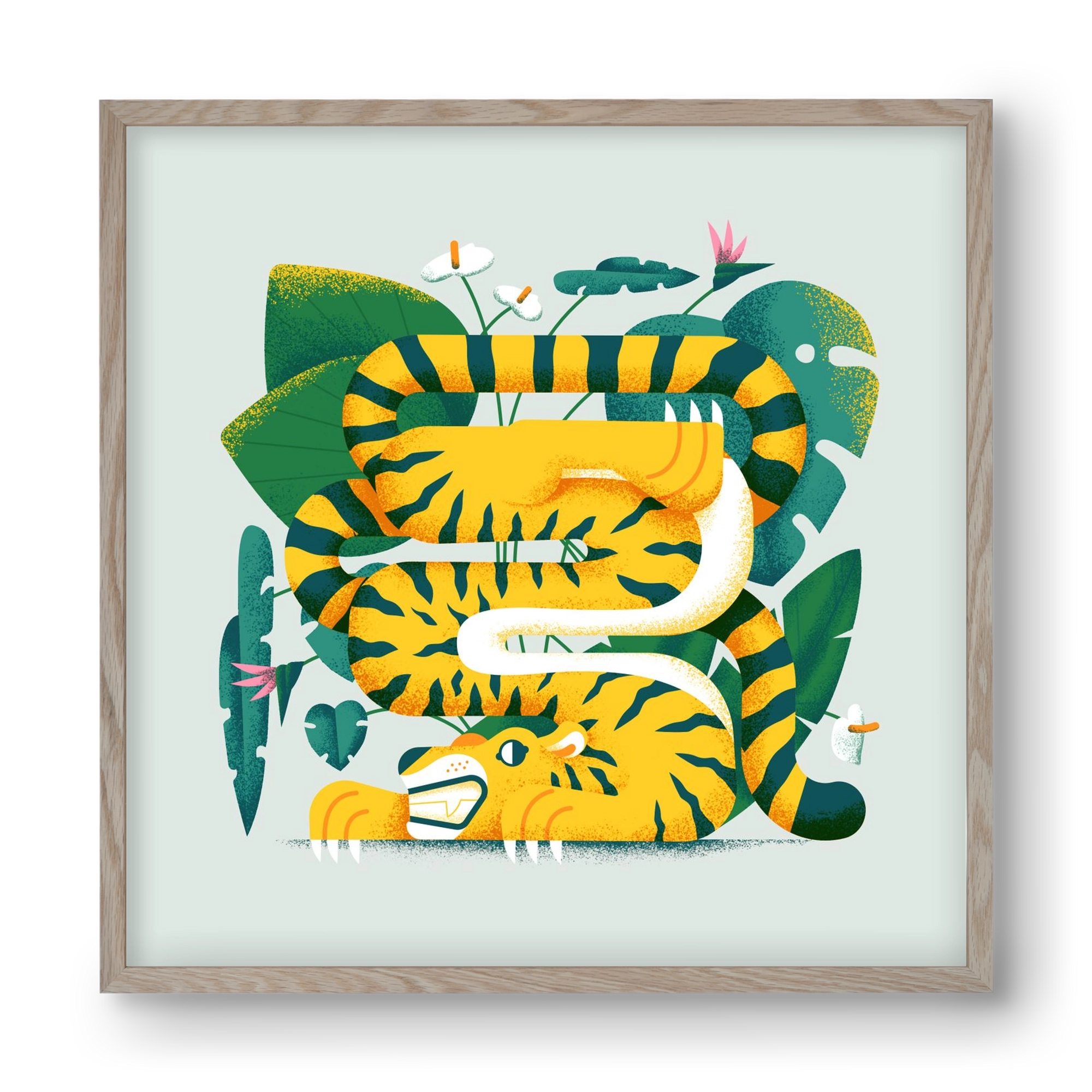 Yoga Tiger, 40x40 cm (40x40 cm), Tölgy keret