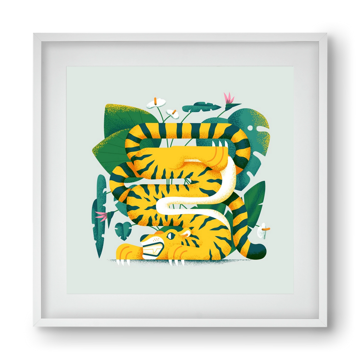 Yoga Tiger, 40x40 cm (30x30 cm), Fehér keret, paszpartuval