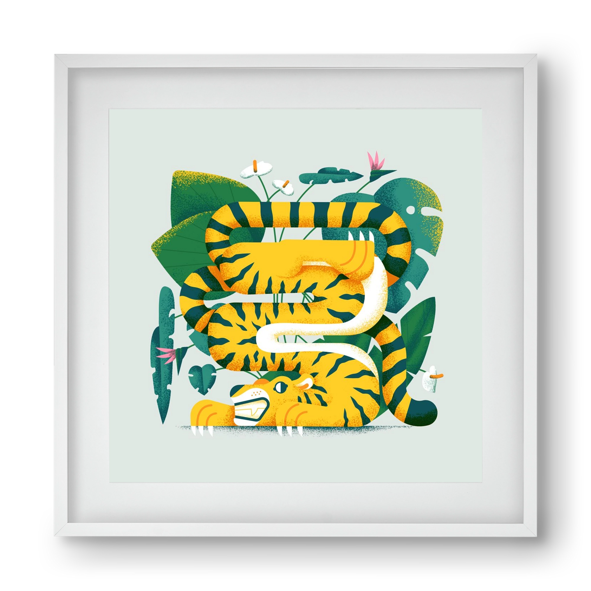 Yoga Tiger, 40x40 cm (30x30 cm), Fehér keret, paszpartuval