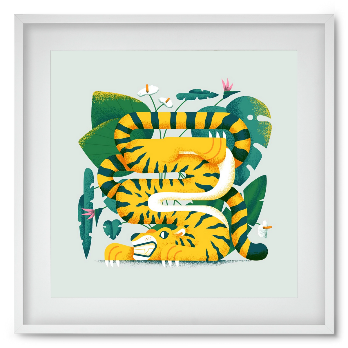 Yoga Tiger, 50x50 cm (40x40 cm), Fehér keret, paszpartuval