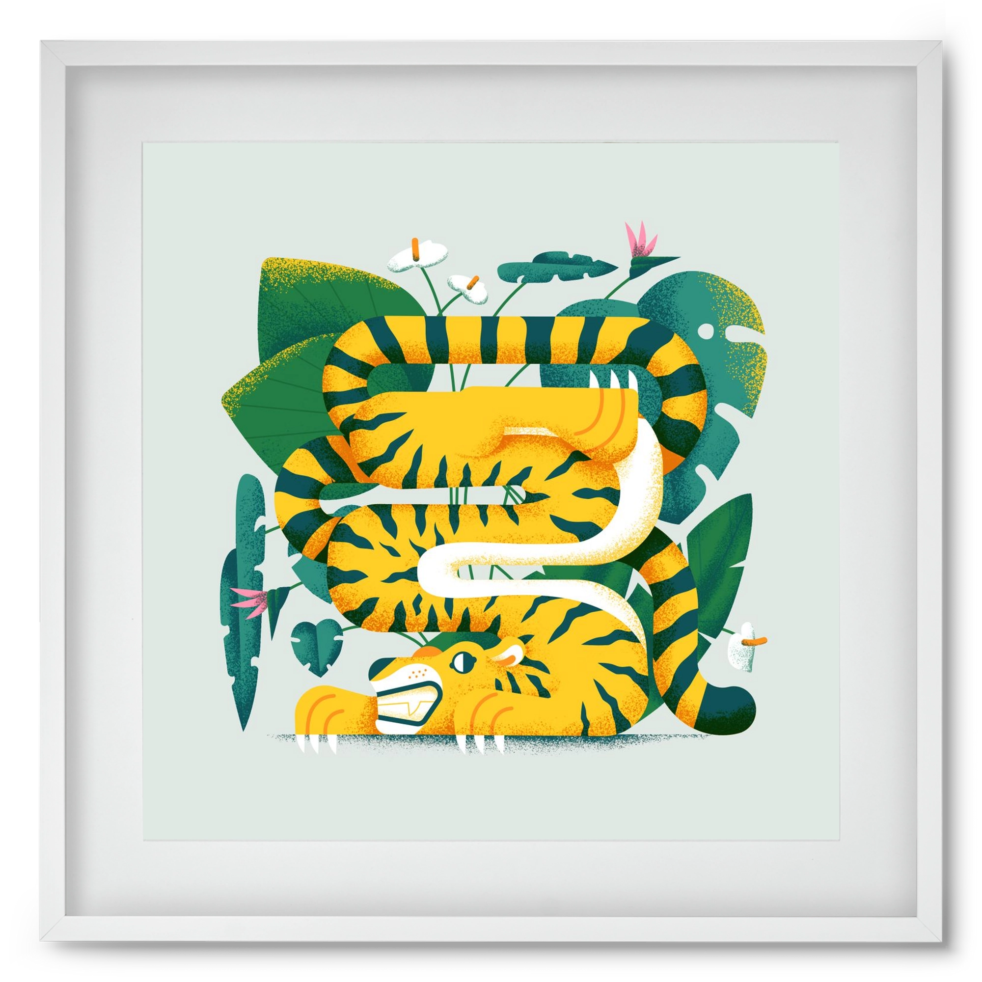 Yoga Tiger, 50x50 cm (40x40 cm), Fehér keret, paszpartuval