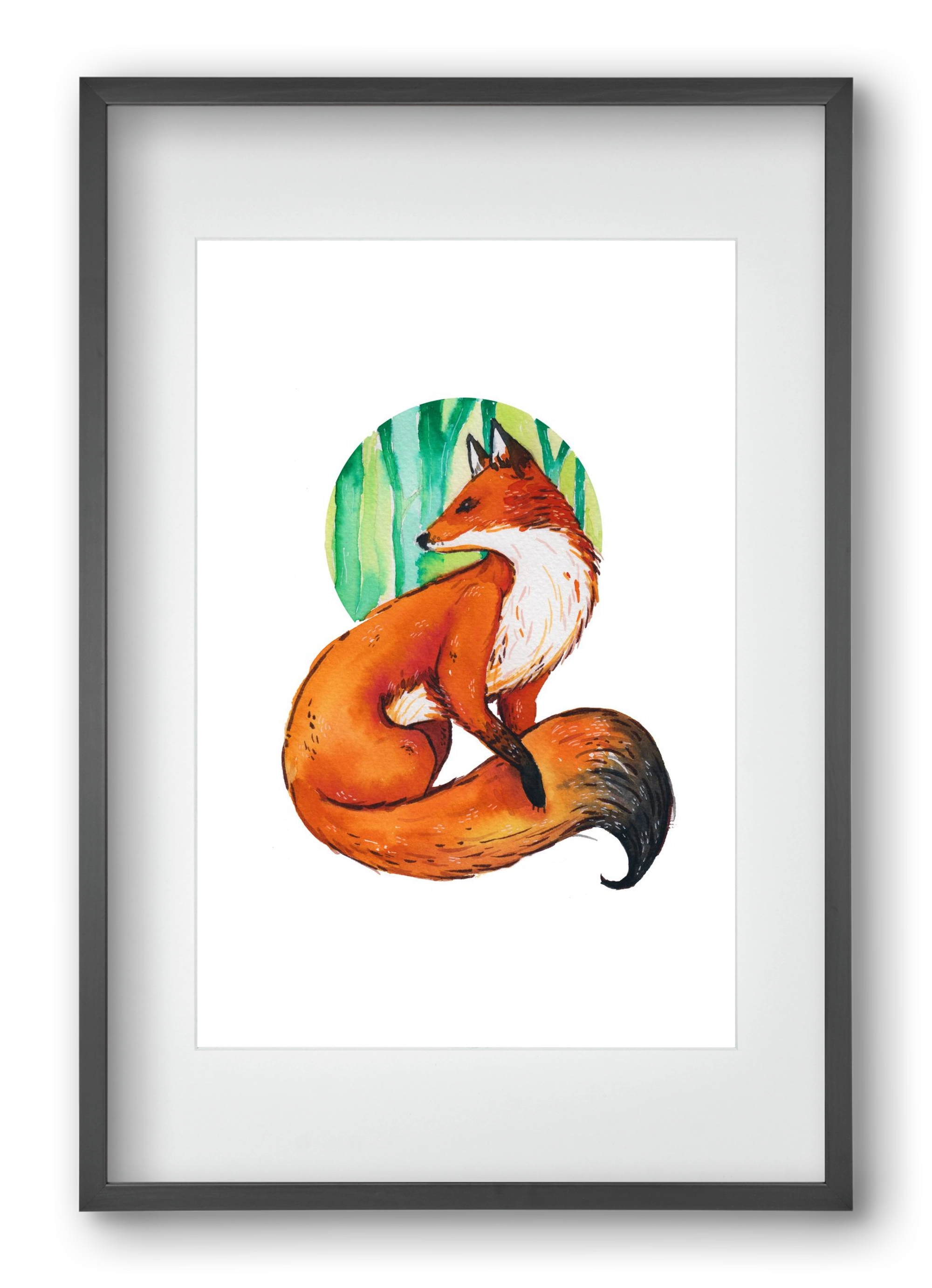 Róka, 40x60 cm (30x45 cm), Fekete keret, paszpartuval