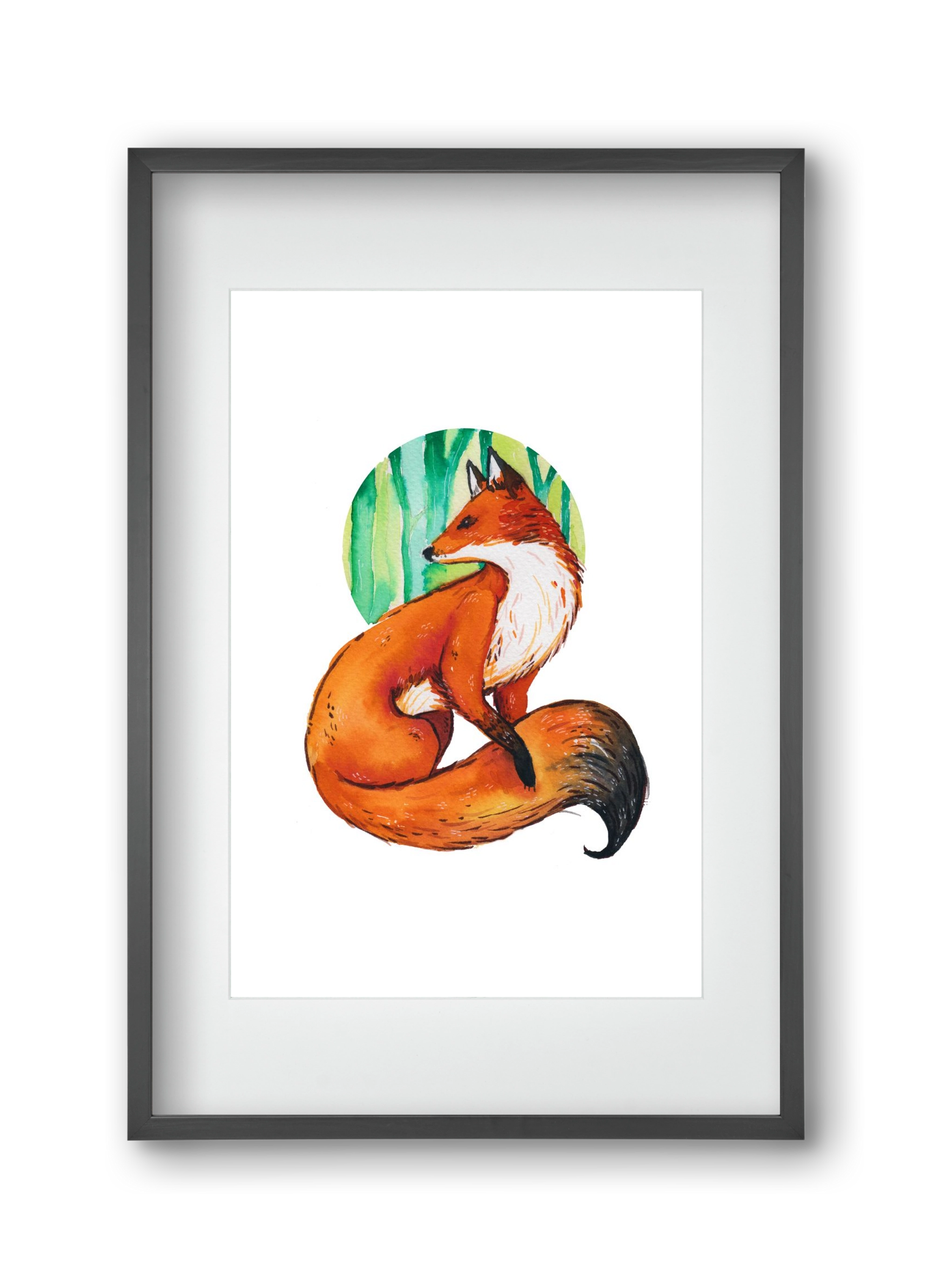 Róka, 30x45 cm (20x30 cm), Fekete keret, paszpartuval