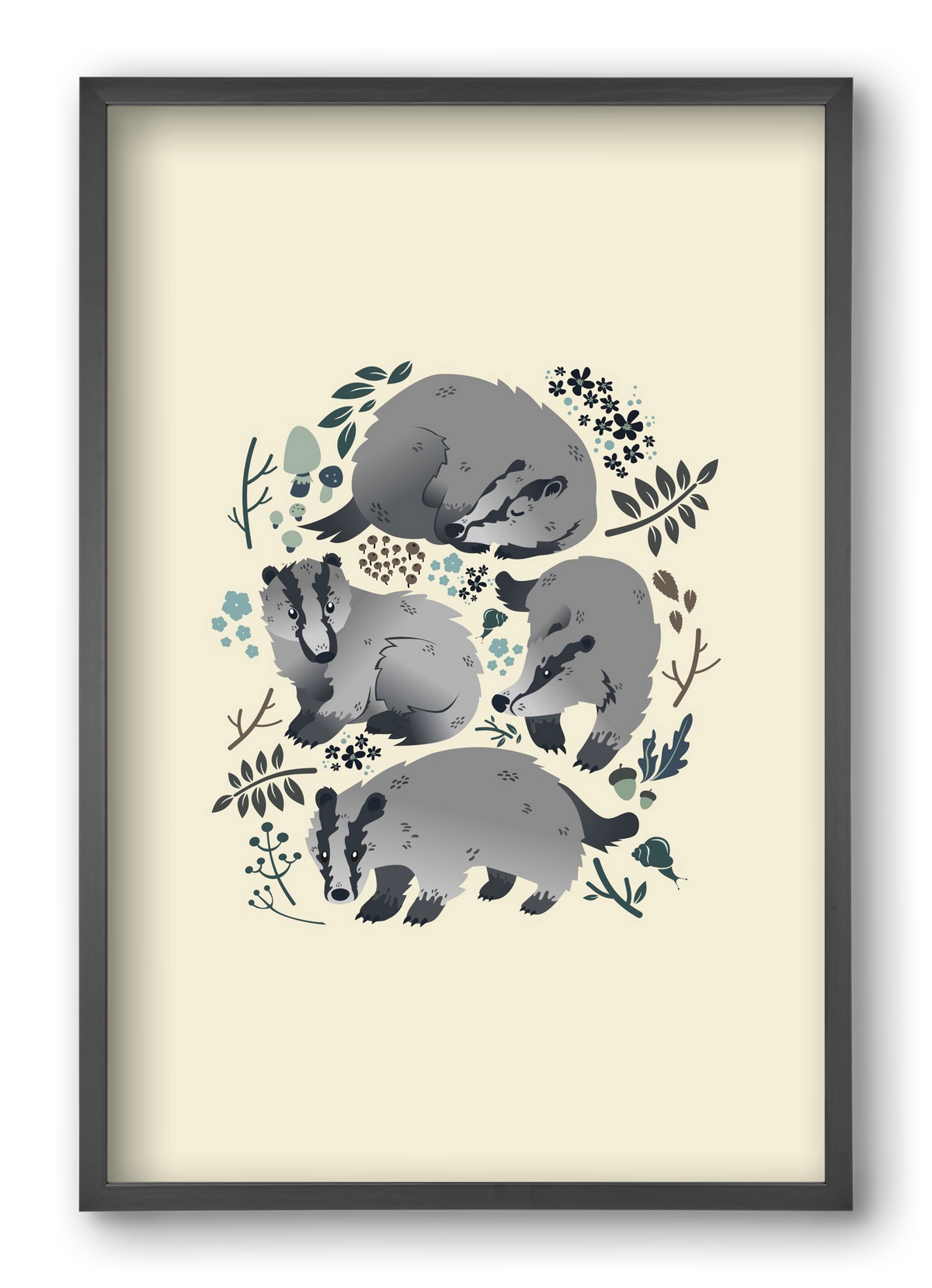 Erdei borzok , 40x60 cm (40x60 cm), Fekete keret