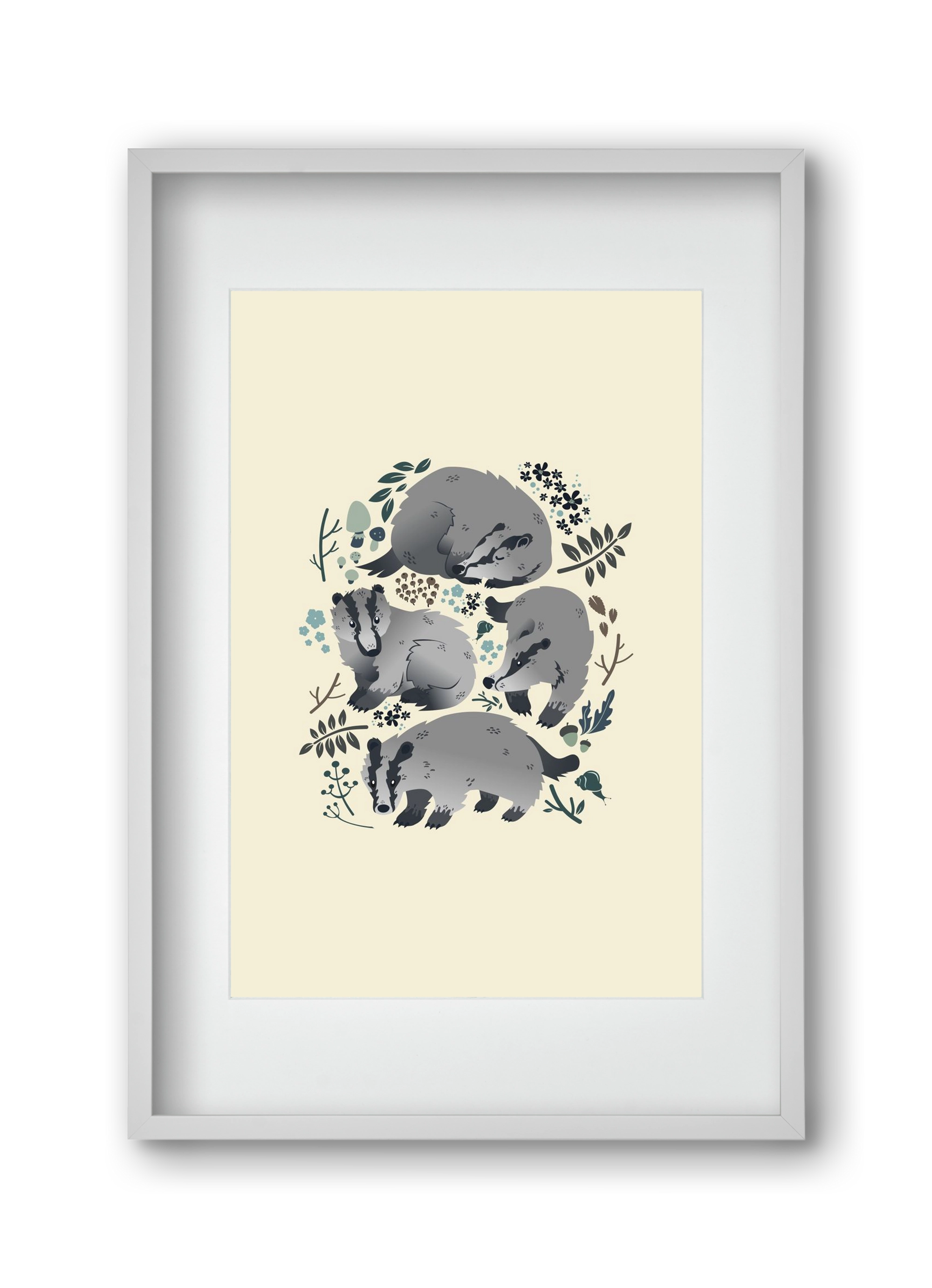 Erdei borzok , 30x45 cm (20x30 cm), Fehér keret, paszpartuval