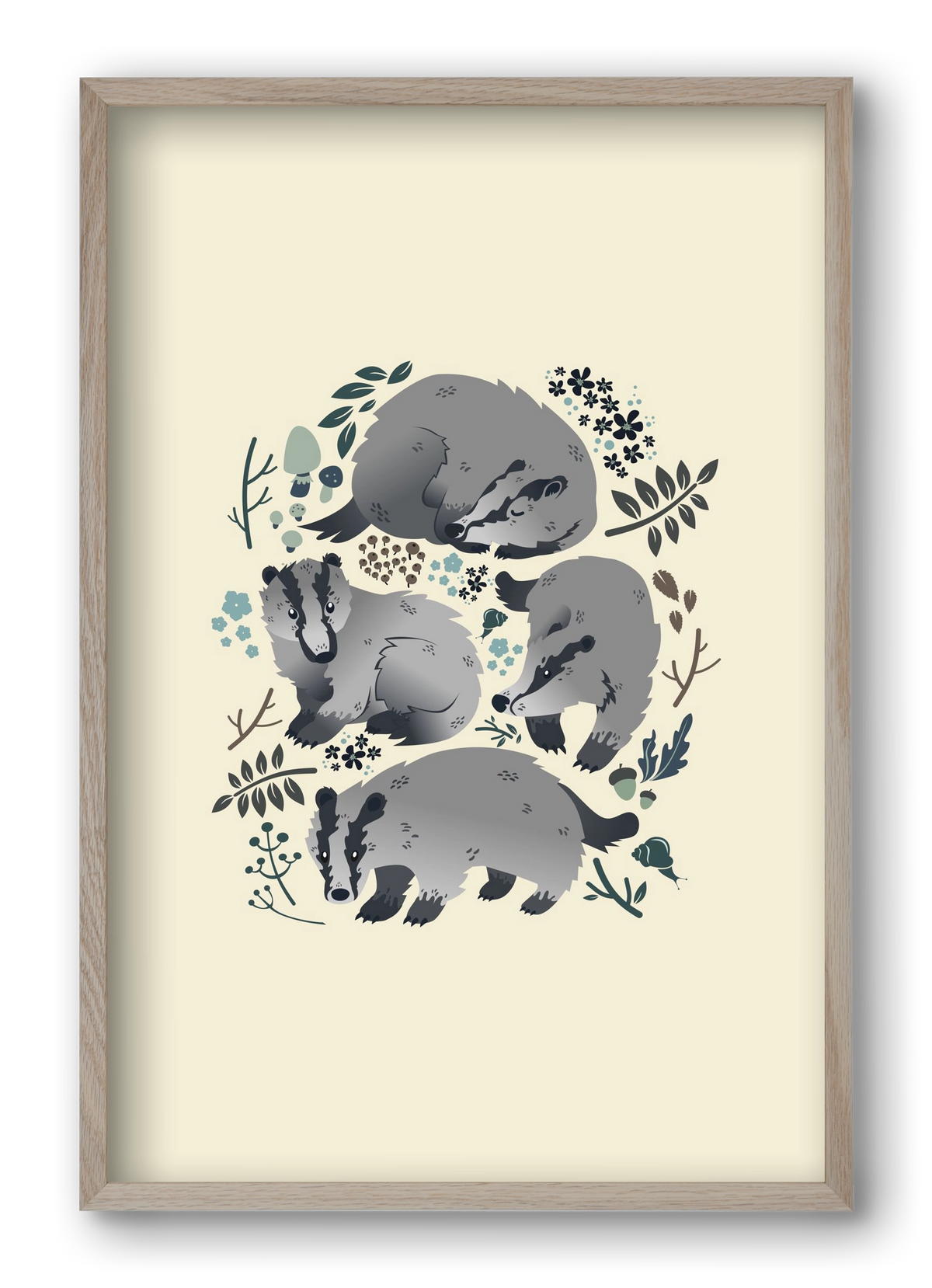 Erdei borzok , 40x60 cm (40x60 cm), Tölgy keret