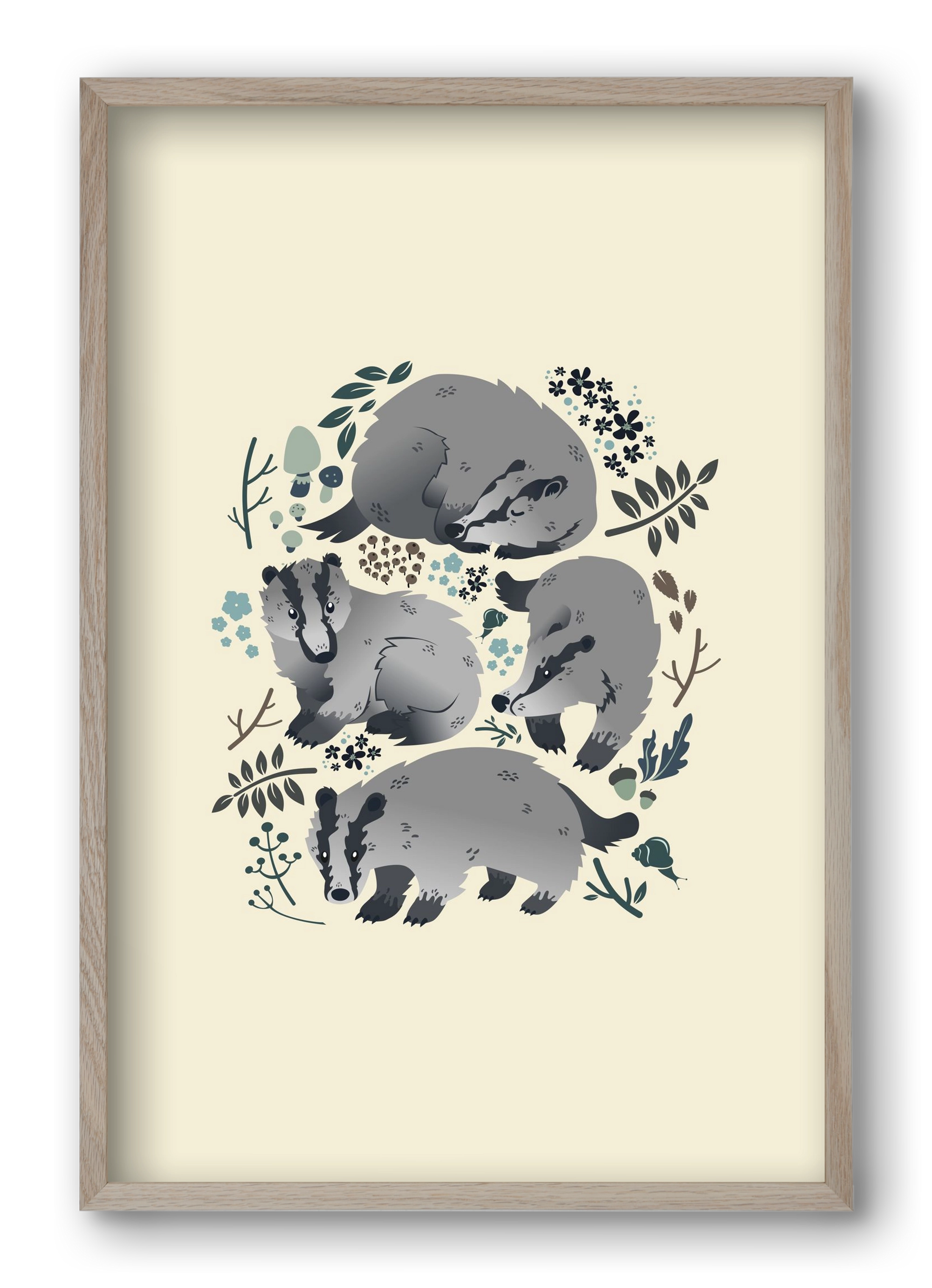 Erdei borzok , 40x60 cm (40x60 cm), Tölgy keret