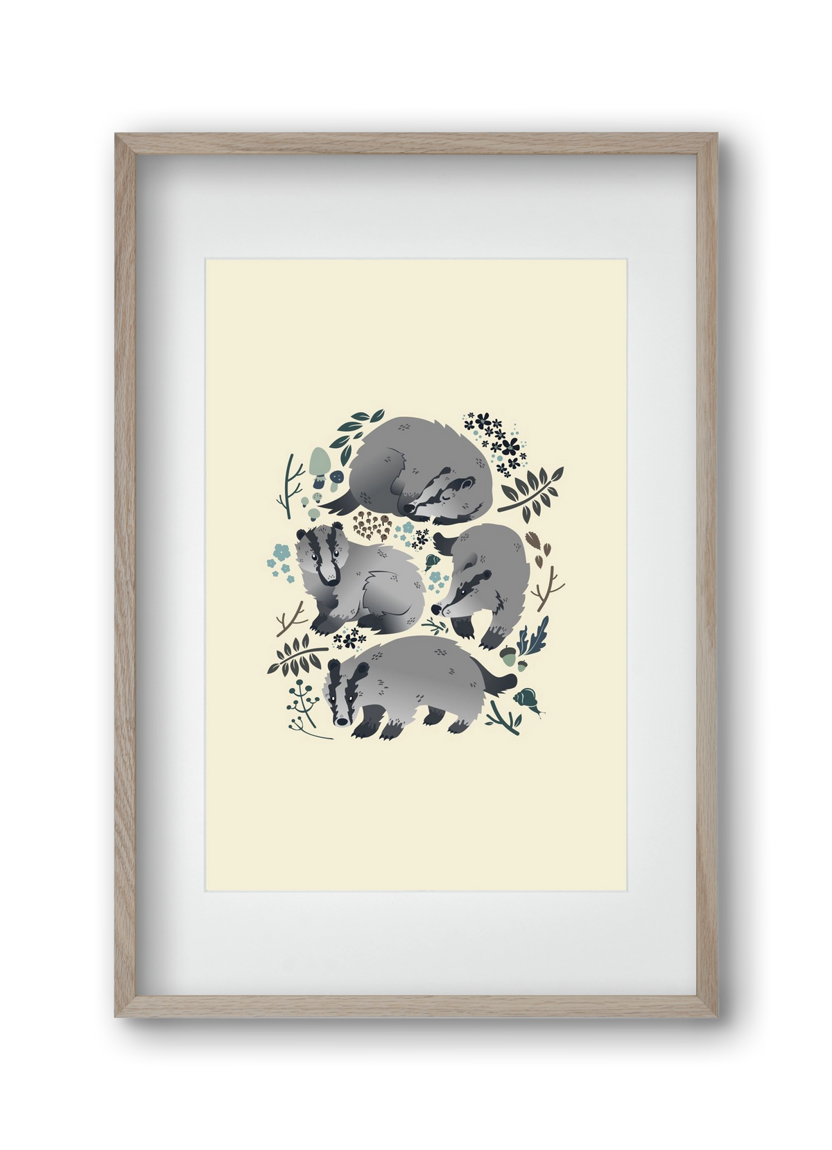 Erdei borzok , 30x45 cm (20x30 cm), Tölgy keret, paszpartuval