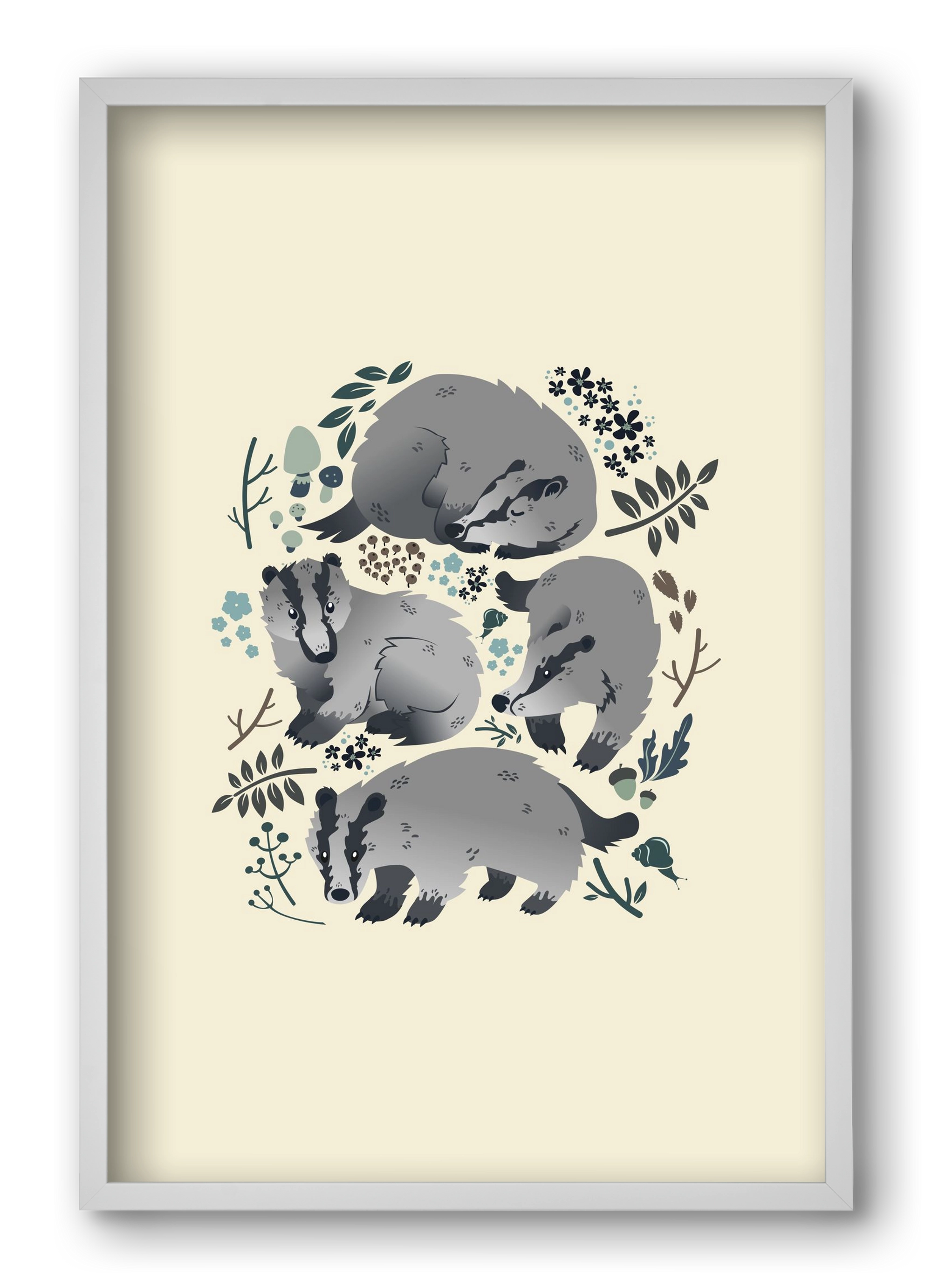 Erdei borzok , 40x60 cm (40x60 cm), Fehér keret