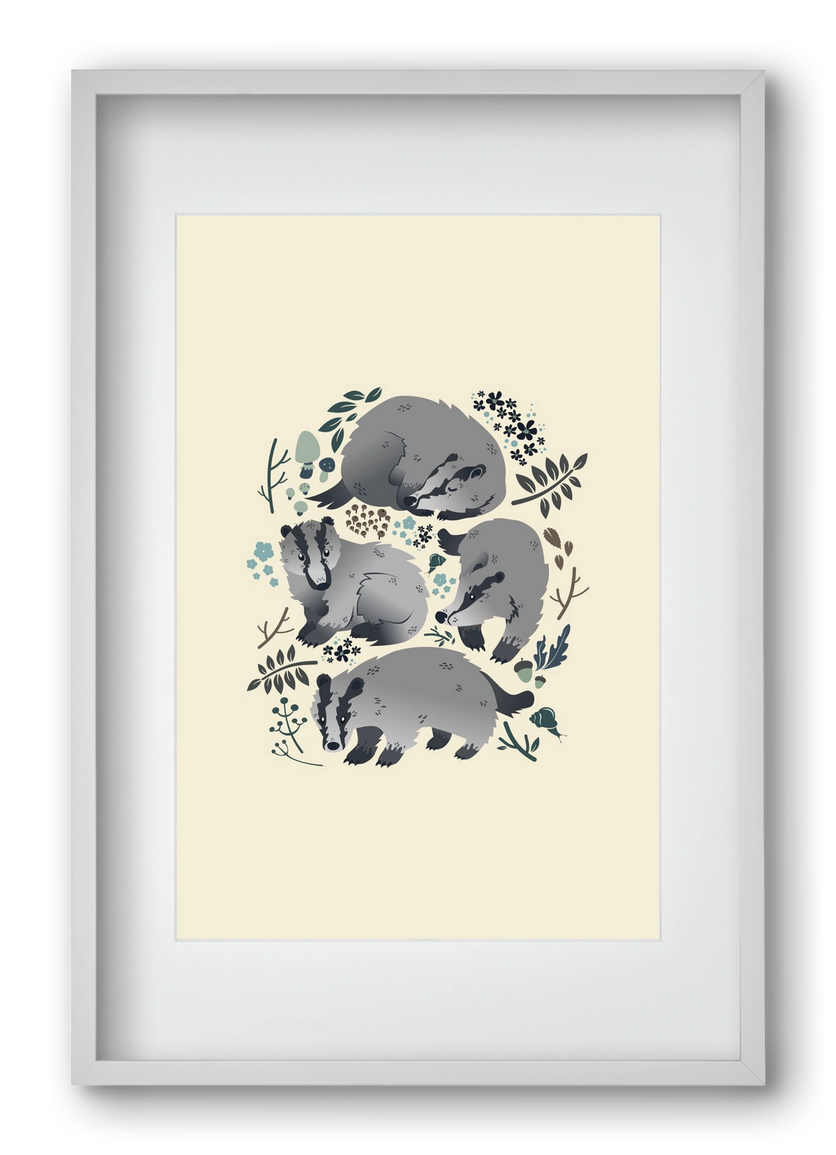 Erdei borzok , 40x60 cm (30x45 cm), Fehér keret, paszpartuval