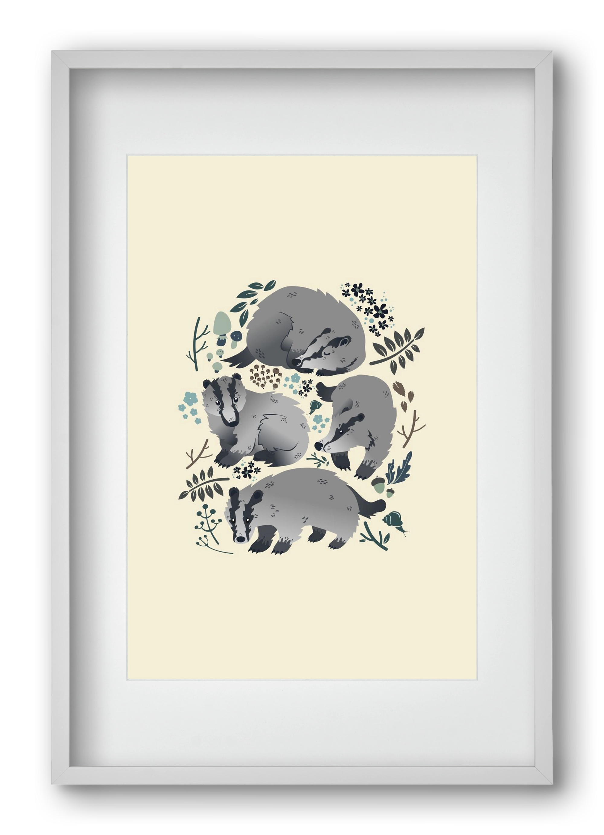 Erdei borzok , 40x60 cm (30x45 cm), Fehér keret, paszpartuval