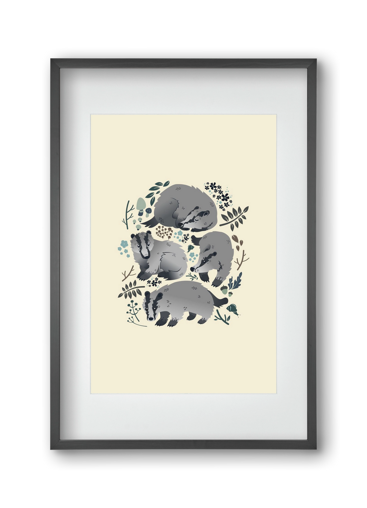 Erdei borzok , 30x45 cm (20x30 cm), Fekete keret, paszpartuval