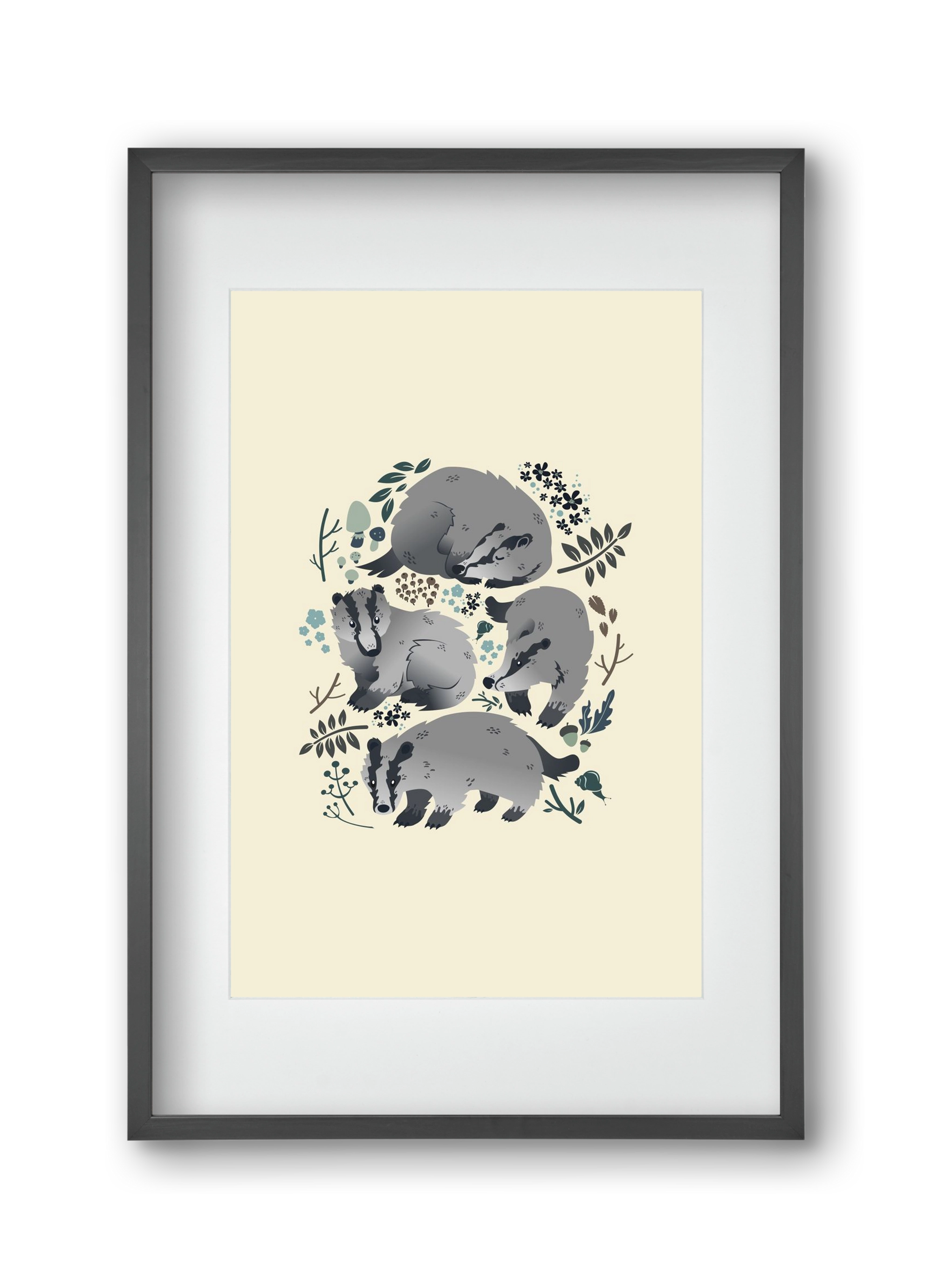 Erdei borzok , 30x45 cm (20x30 cm), Fekete keret, paszpartuval