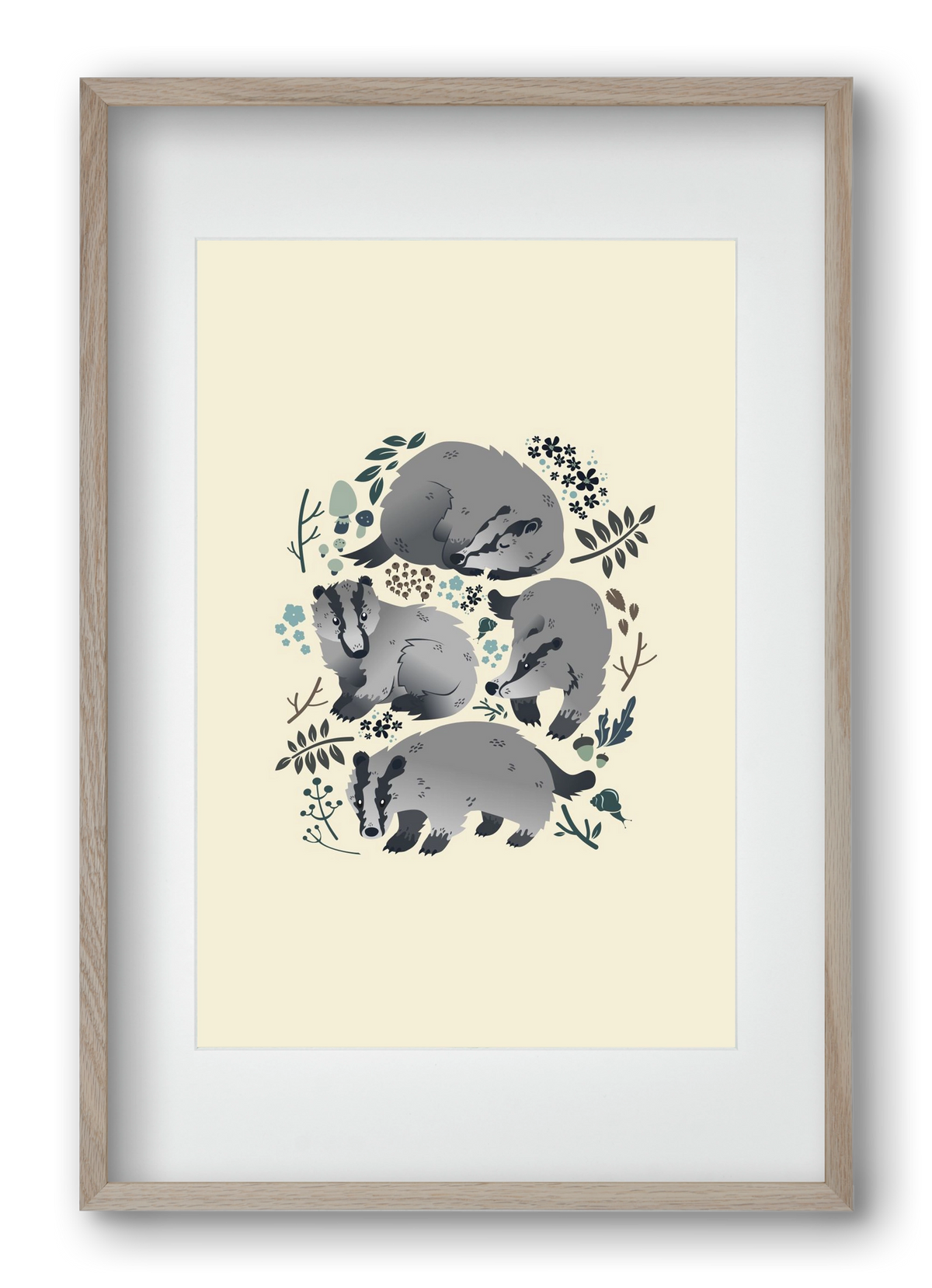 Erdei borzok , 40x60 cm (30x45 cm), Tölgy keret, paszpartuval