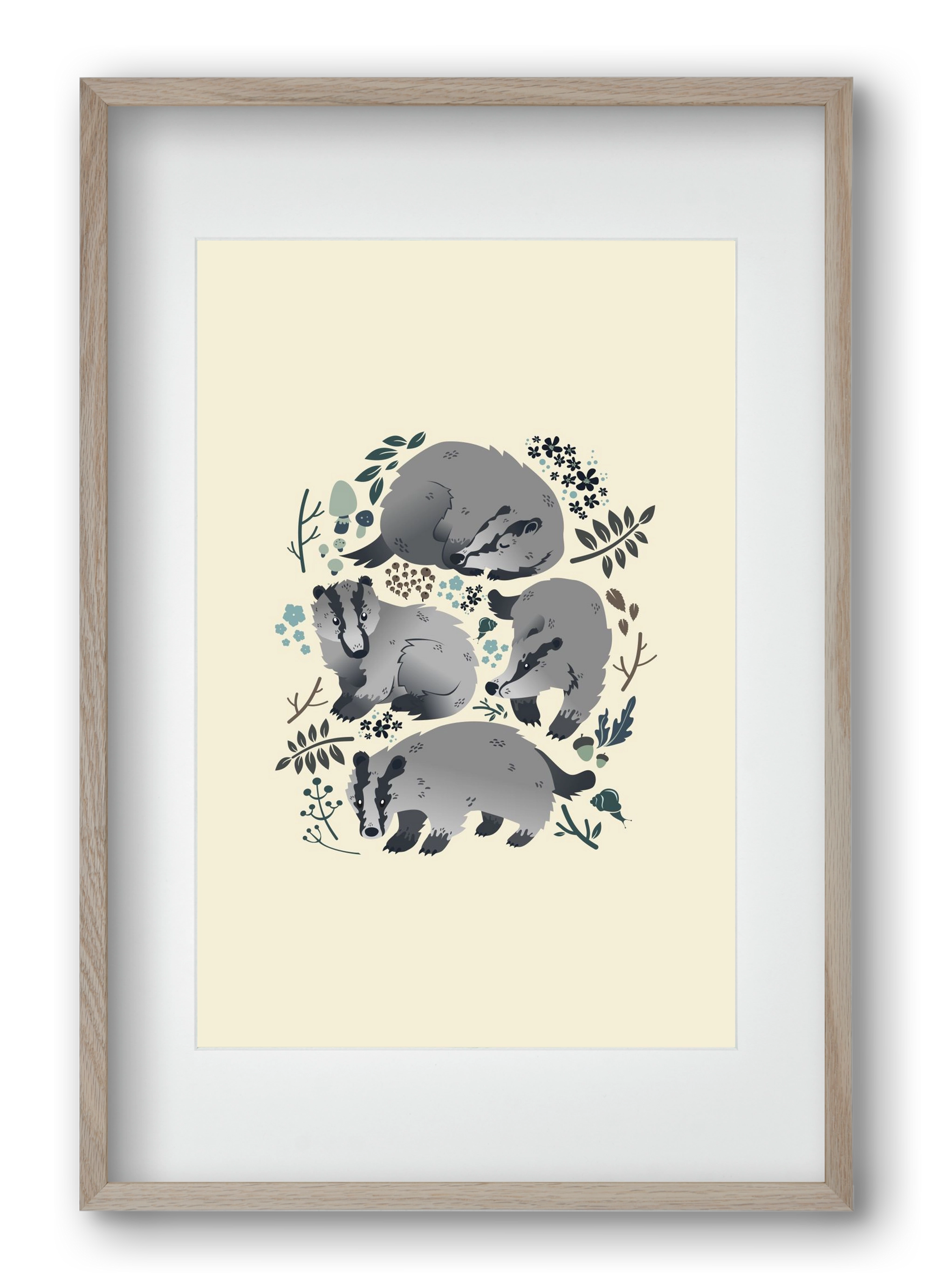 Erdei borzok , 40x60 cm (30x45 cm), Tölgy keret, paszpartuval