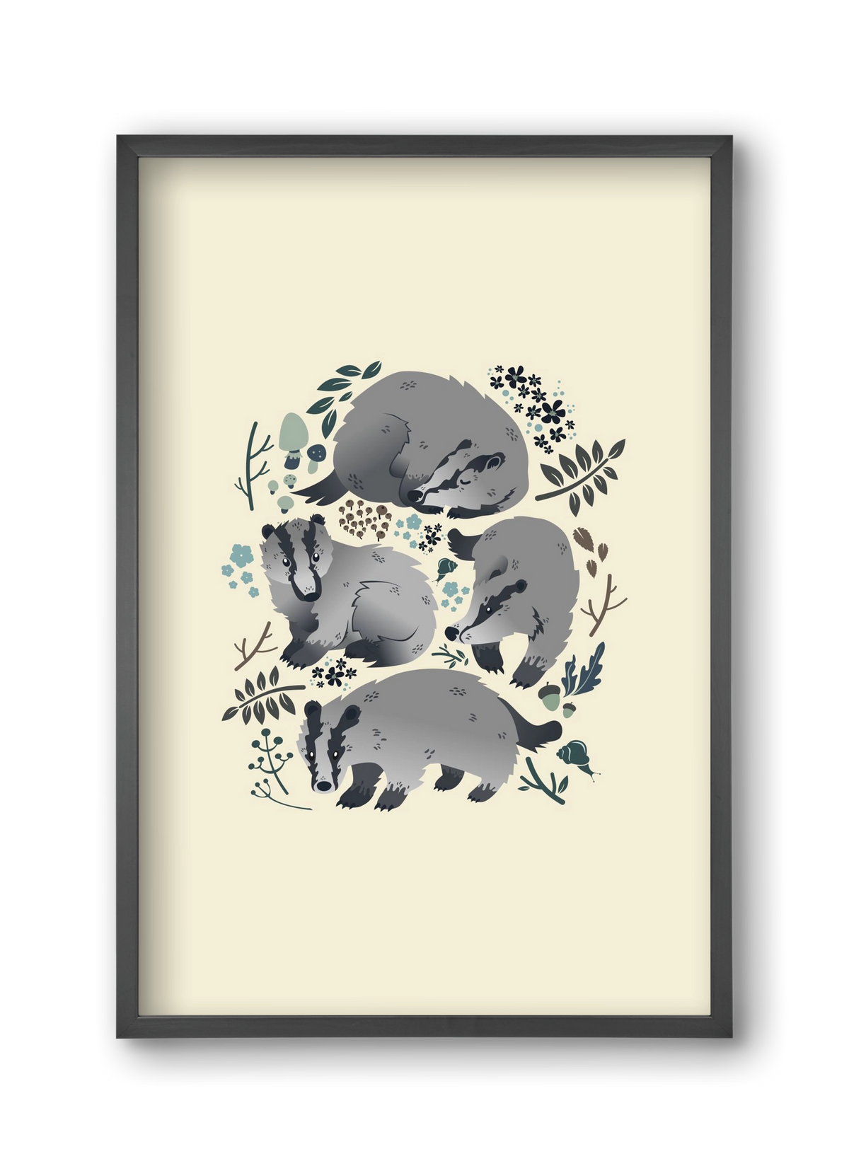 Erdei borzok , 30x45 cm (30x45 cm), Fekete keret