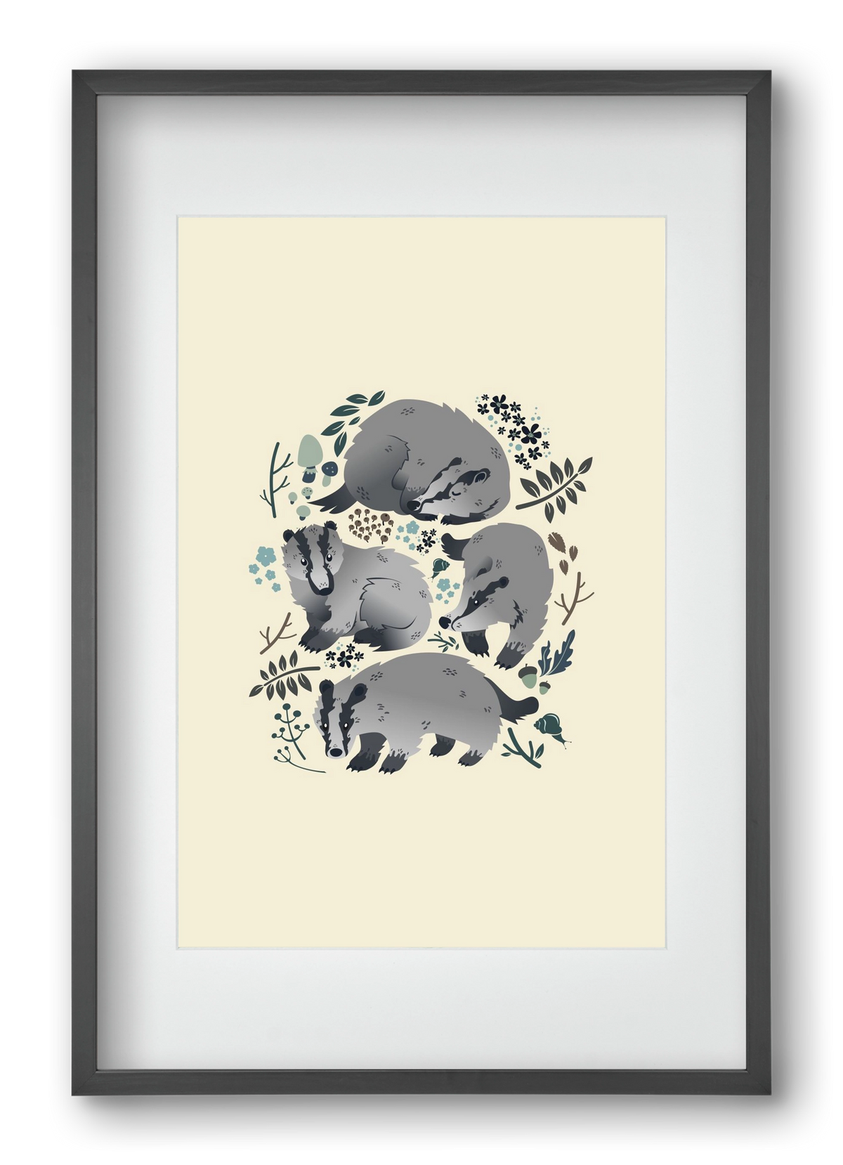 Erdei borzok , 40x60 cm (30x45 cm), Fekete keret, paszpartuval