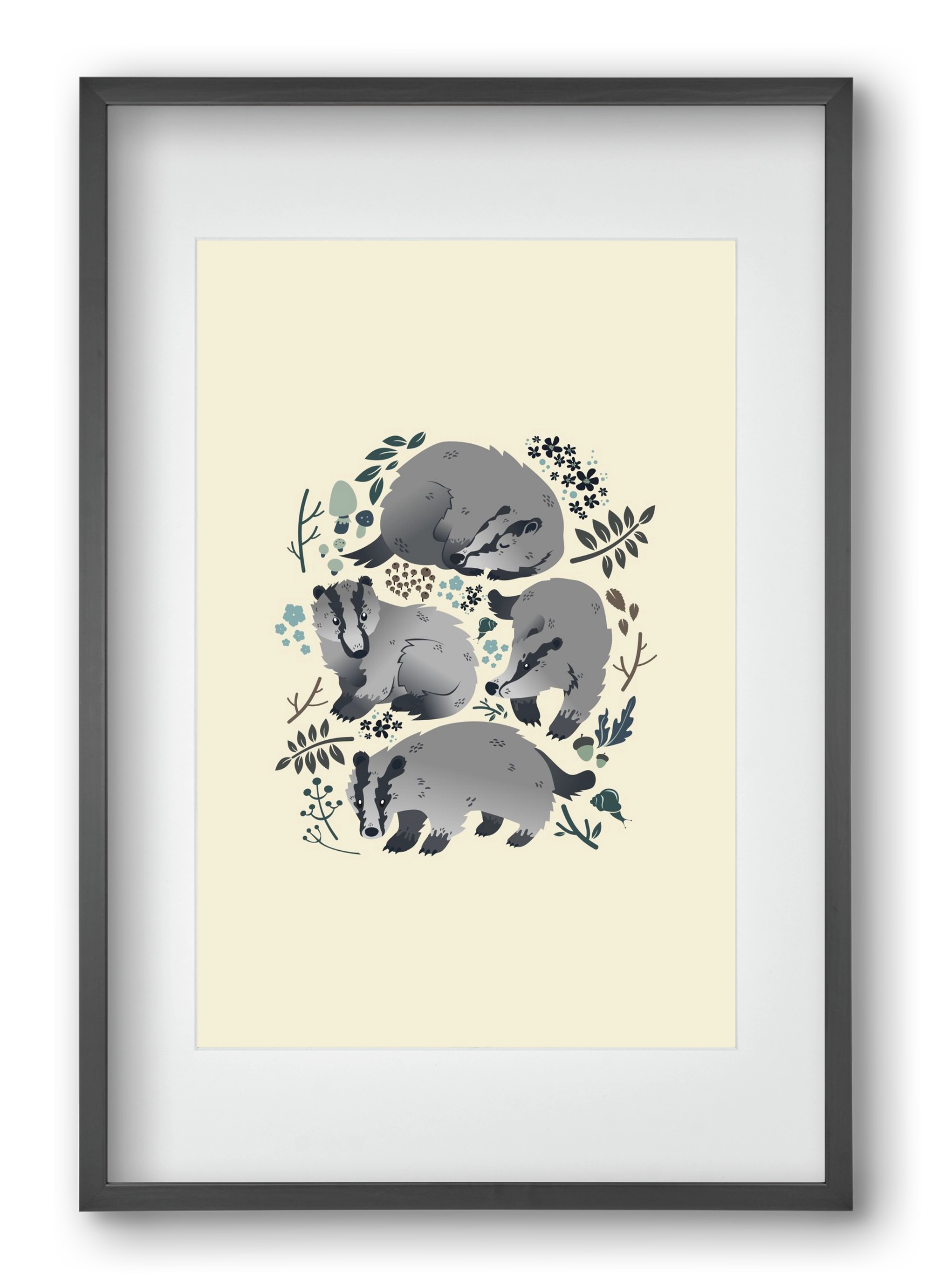 Erdei borzok , 40x60 cm (30x45 cm), Fekete keret, paszpartuval