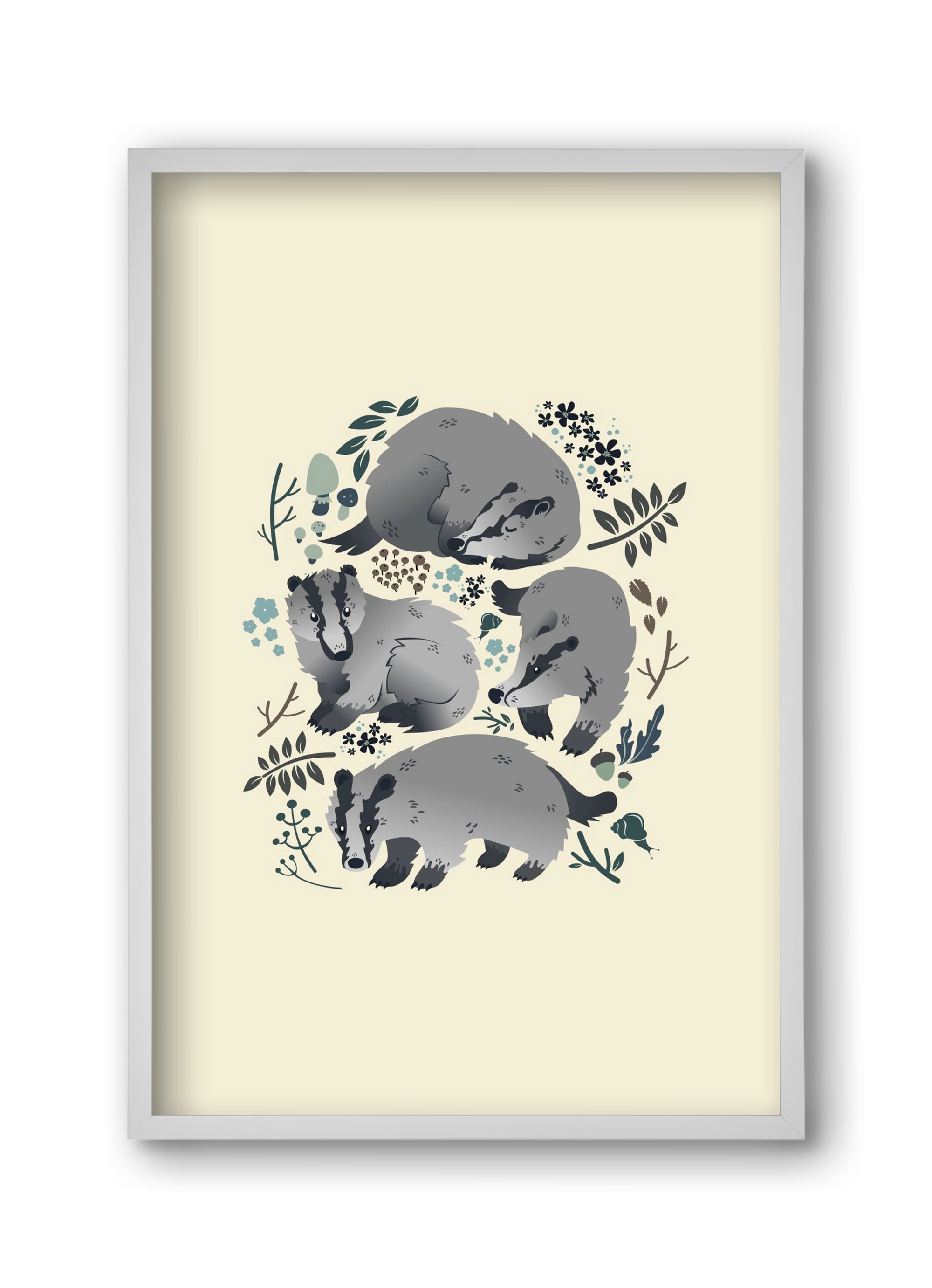 Erdei borzok , 30x45 cm (30x45 cm), Fehér keret