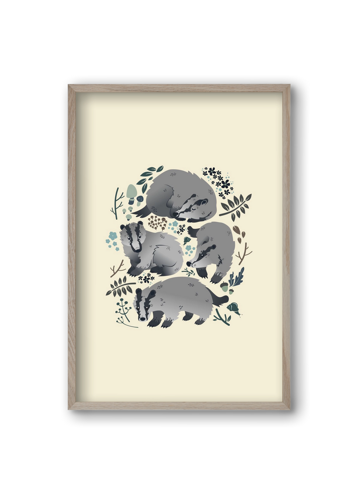 Erdei borzok , 20x30 cm (20x30 cm), Tölgy keret