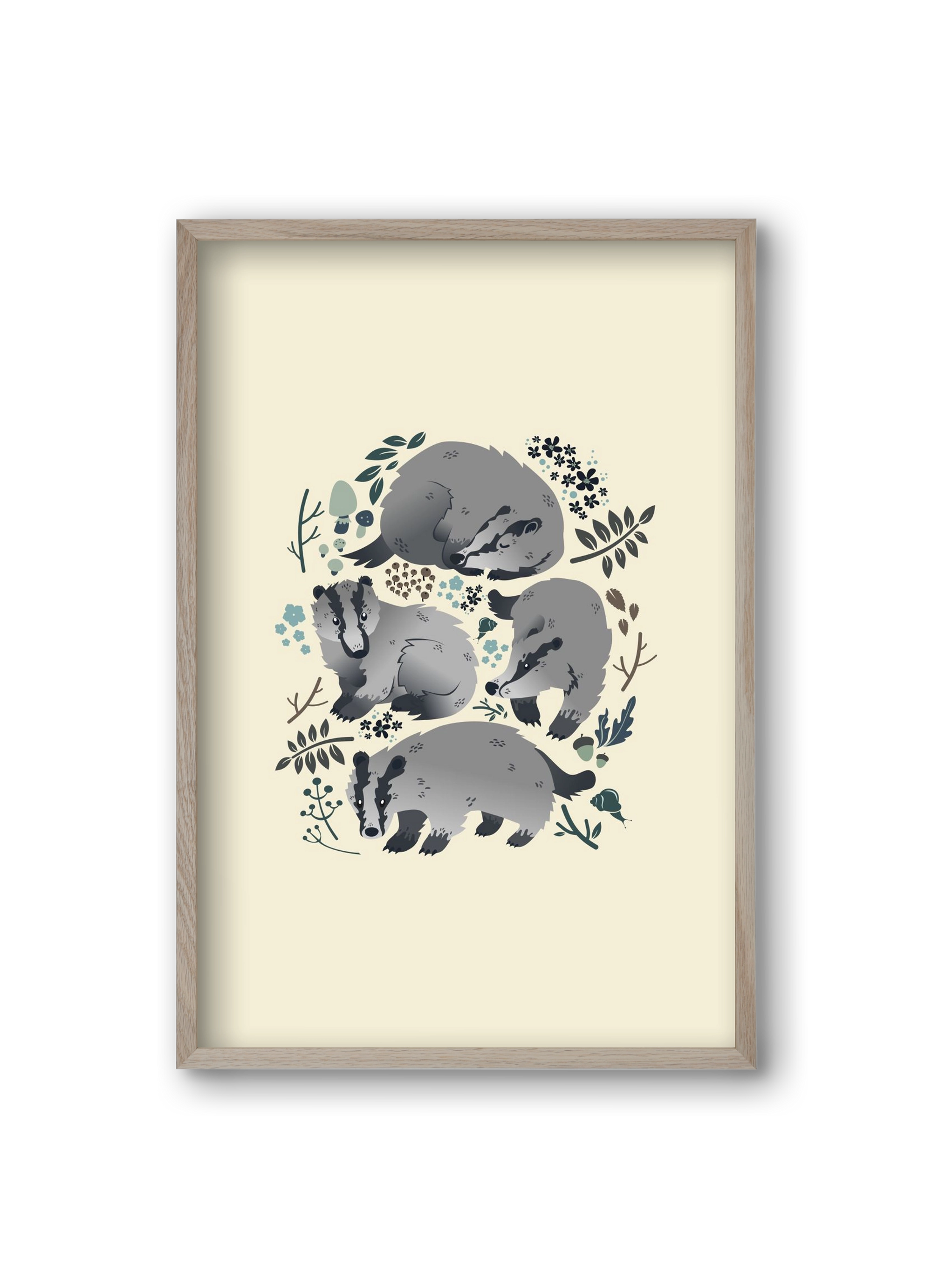 Erdei borzok , 20x30 cm (20x30 cm), Tölgy keret