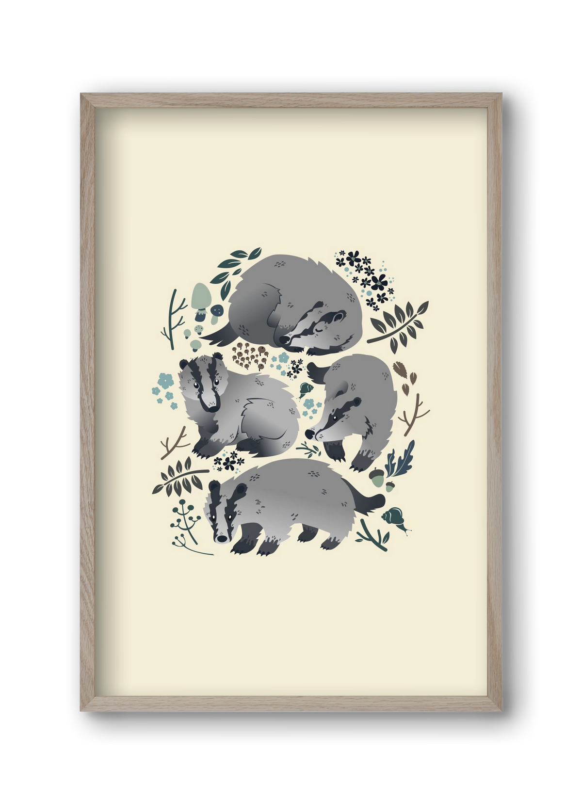 Erdei borzok , 30x45 cm (30x45 cm), Tölgy keret