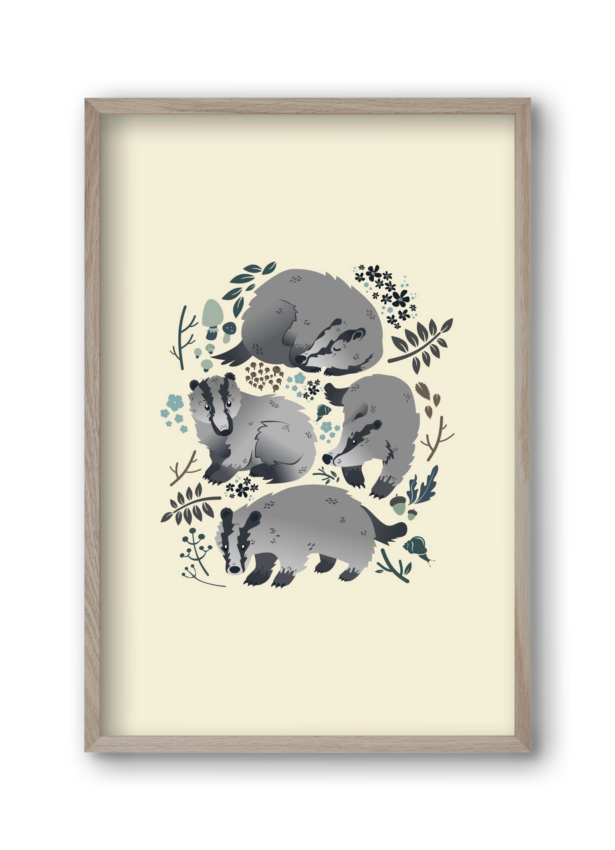 Erdei borzok , 30x45 cm (30x45 cm), Tölgy keret