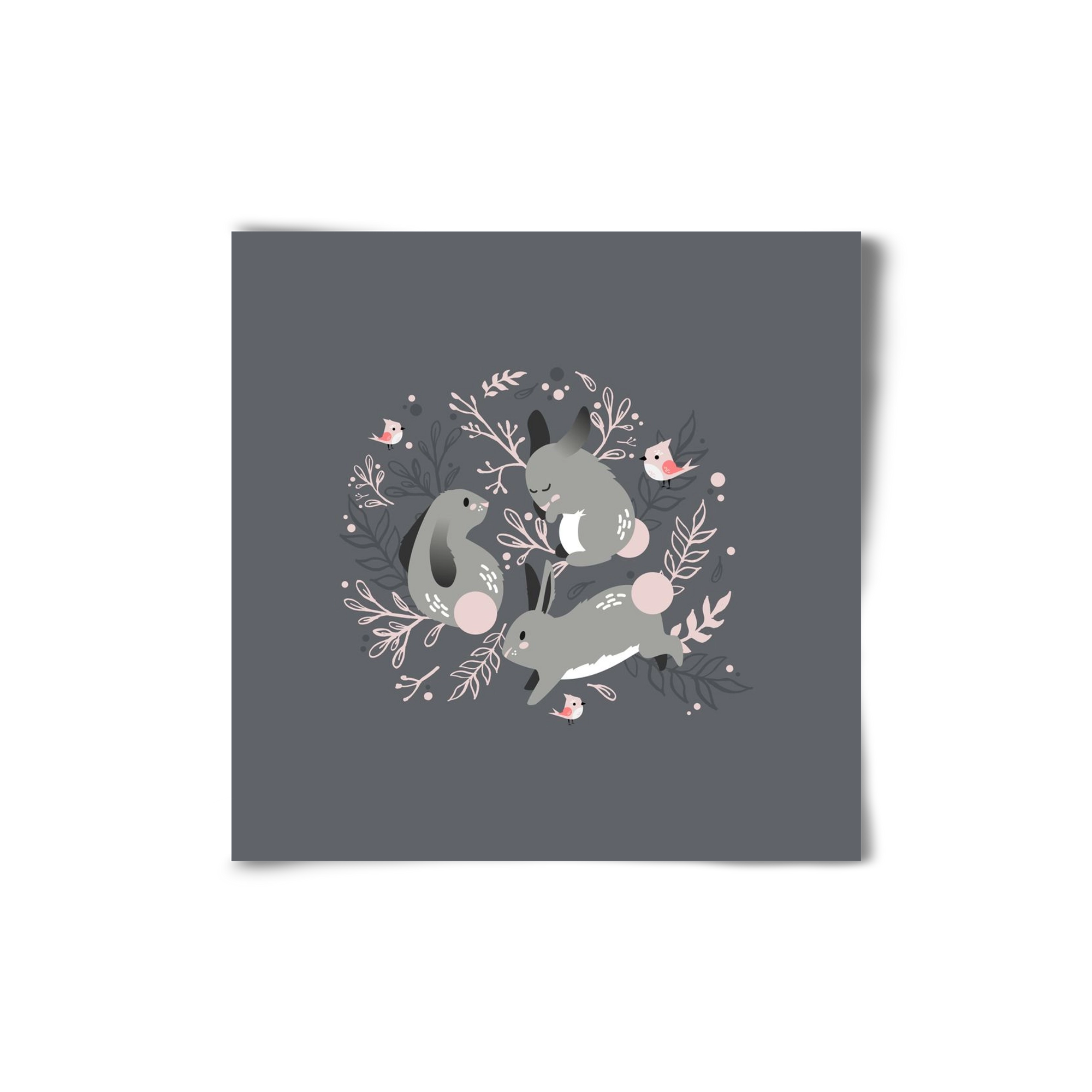 Nyuszik és madárkák, 20x20 cm, Keret nélkül