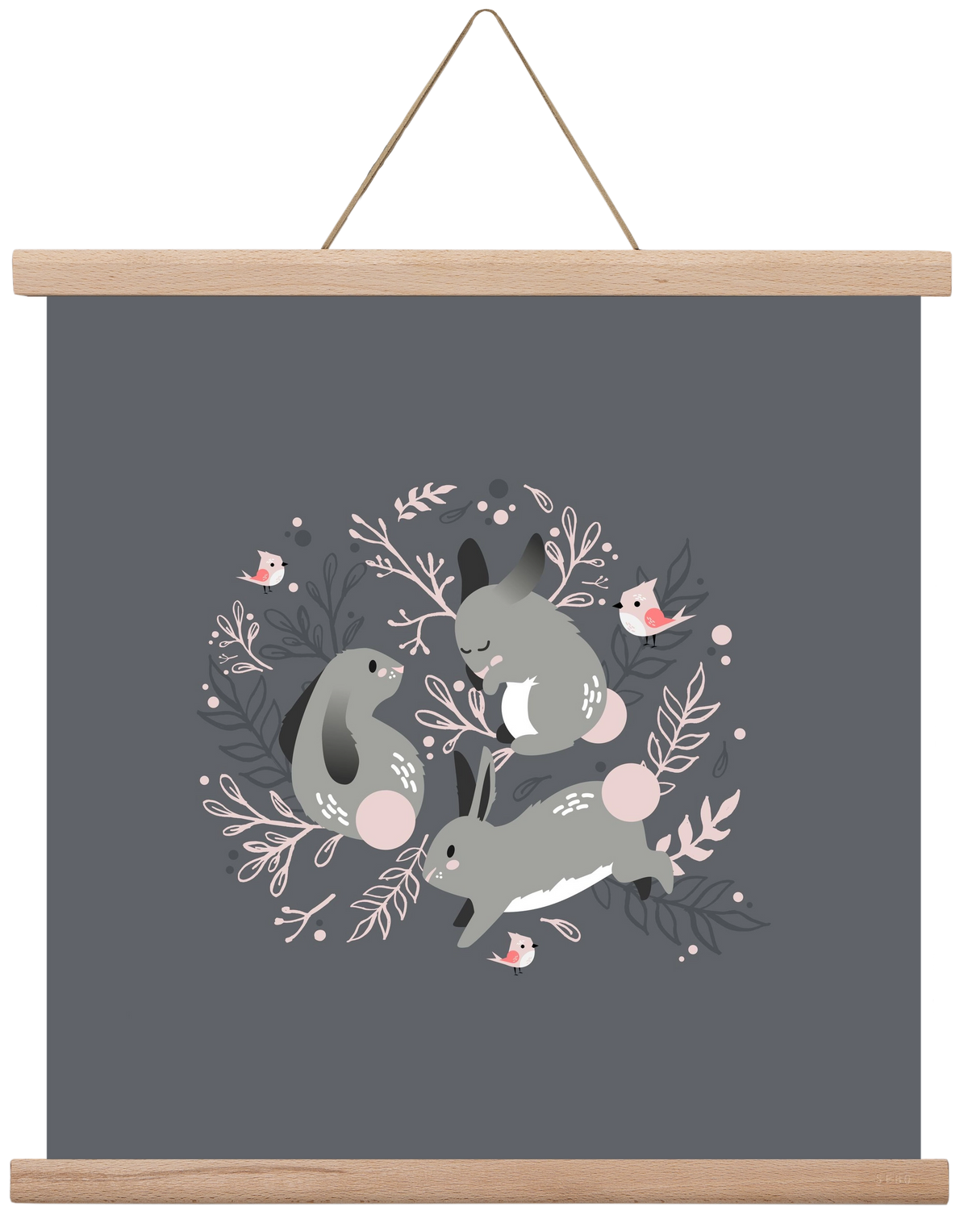 Nyuszik és madárkák, 40x40 cm (40x40 cm), Tölgy akasztó