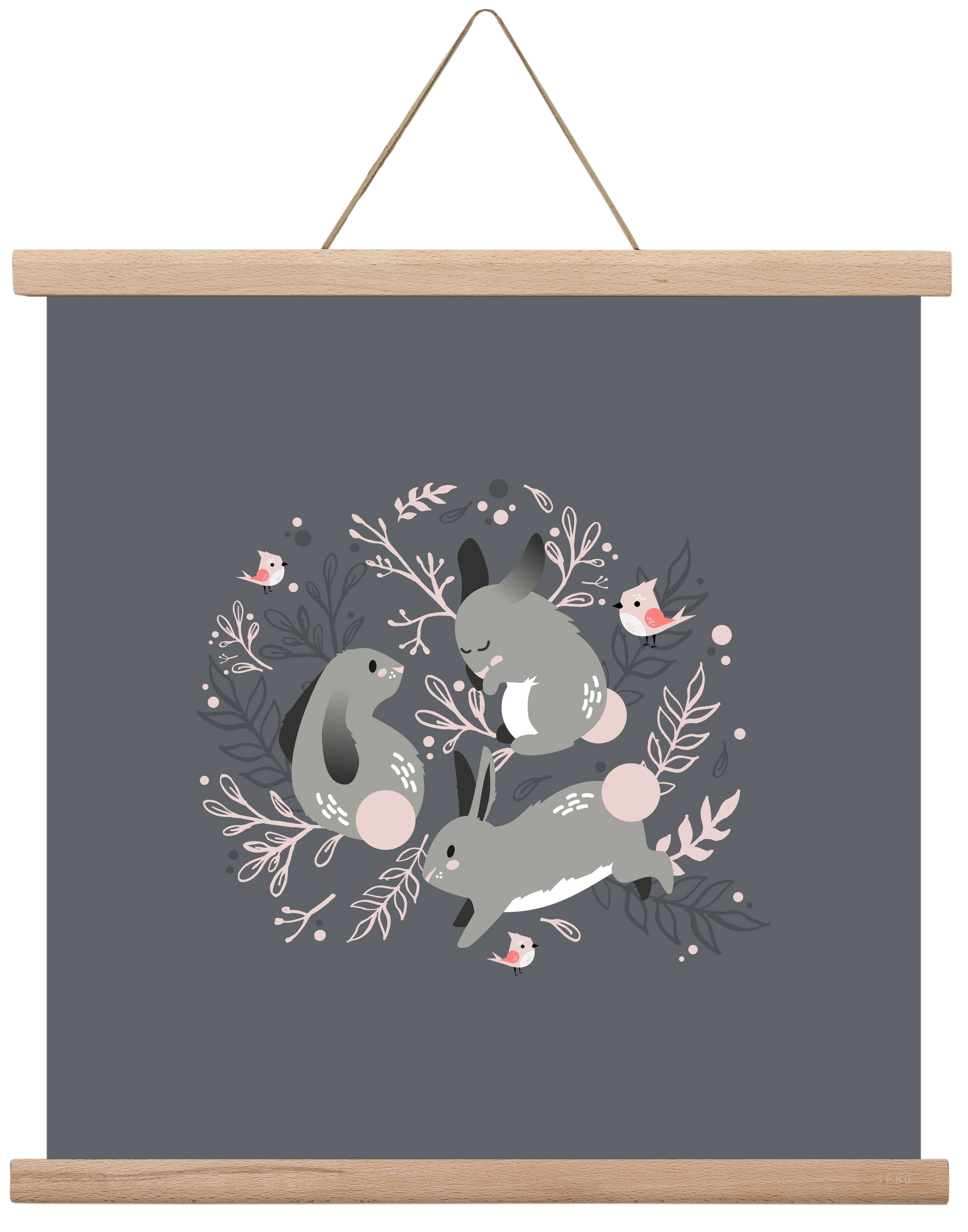 Nyuszik és madárkák, 40x40 cm (40x40 cm), Tölgy akasztó