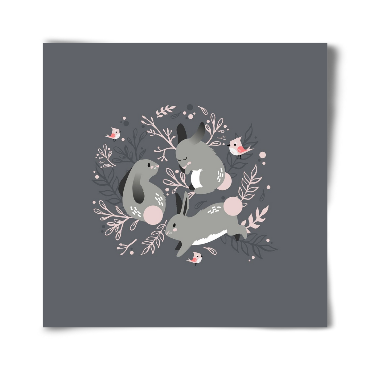 Nyuszik és madárkák, 40x40 cm, Keret nélkül