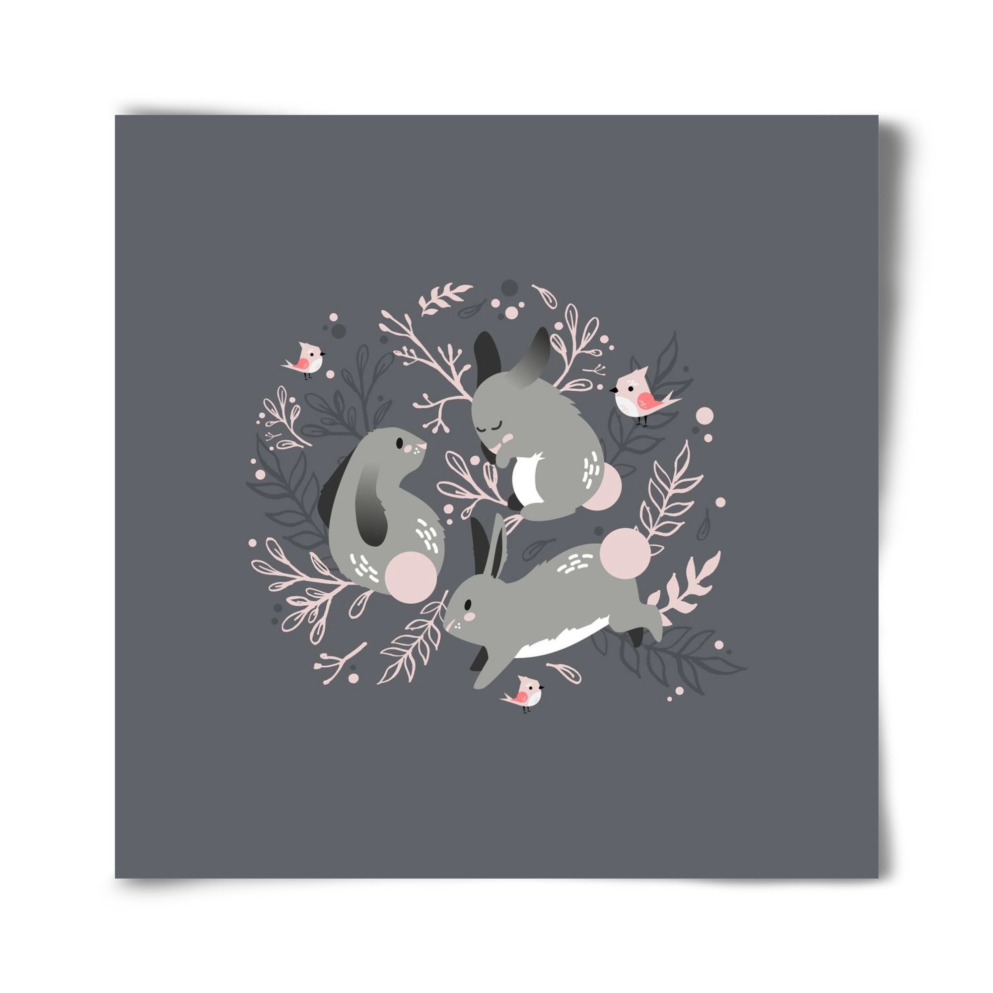 Nyuszik és madárkák, 40x40 cm, Keret nélkül