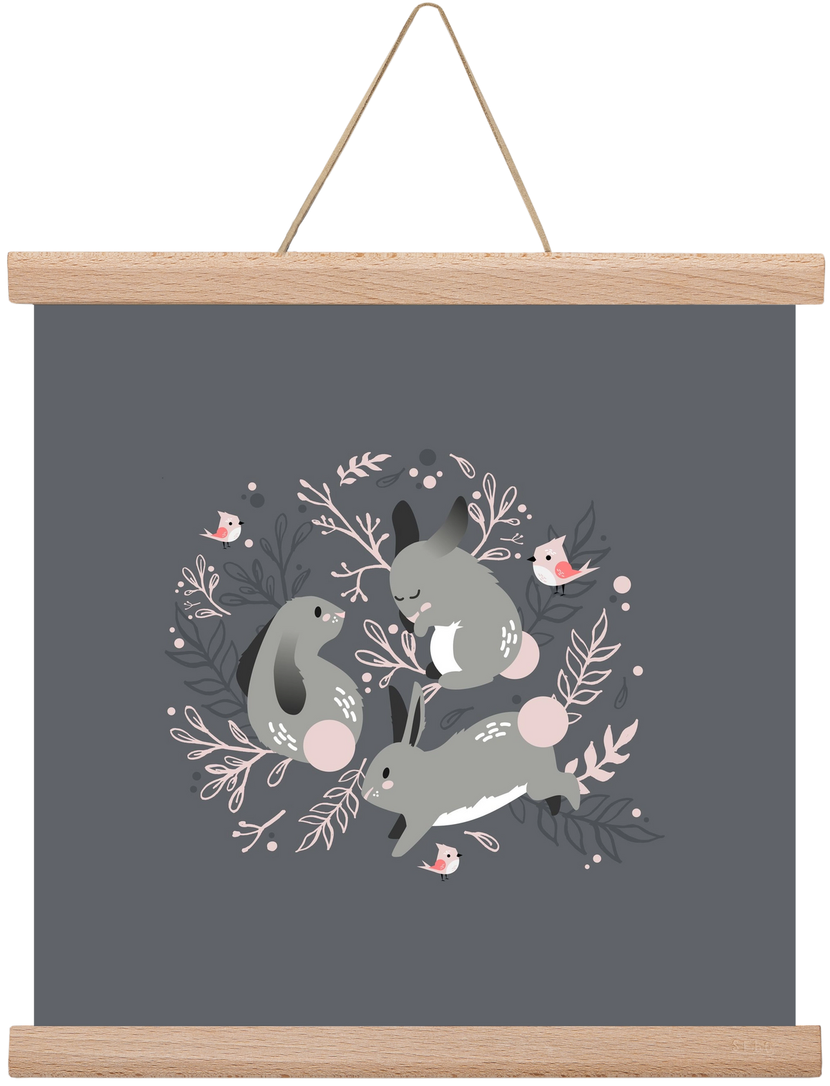 Nyuszik és madárkák, 30x30 cm (30x30 cm), Tölgy akasztó