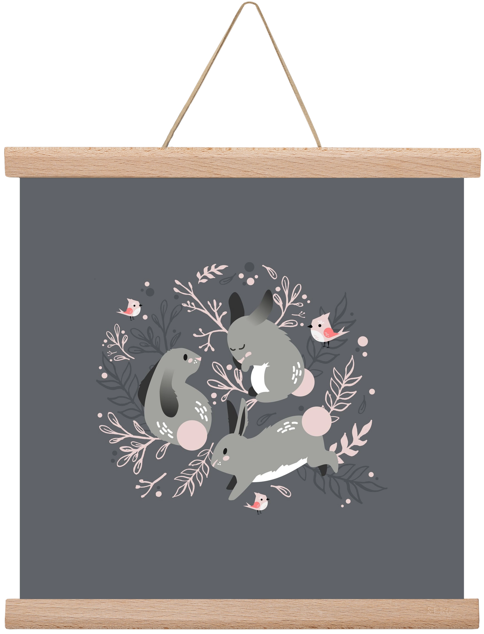 Nyuszik és madárkák, 30x30 cm (30x30 cm), Tölgy akasztó