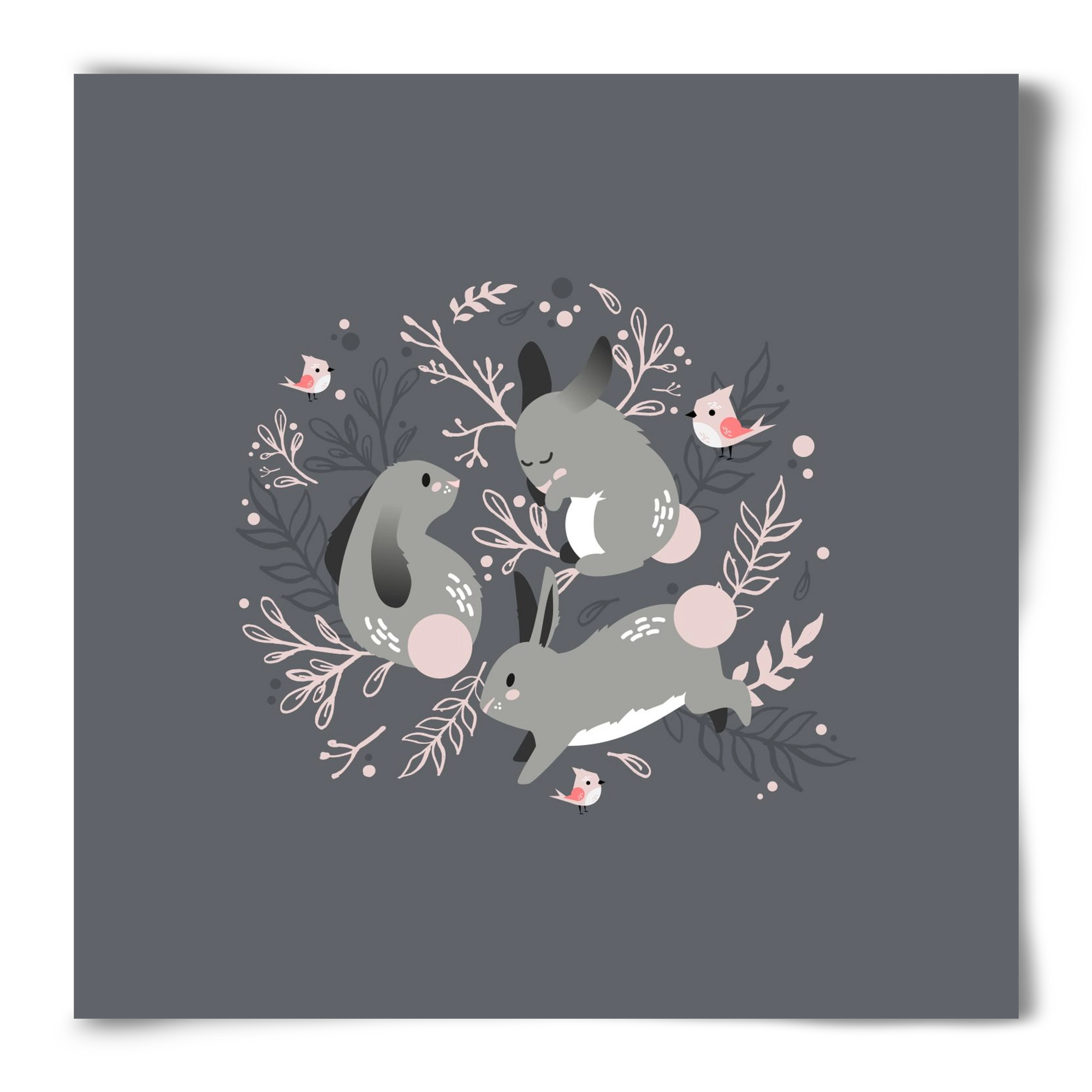 Nyuszik és madárkák, 50x50 cm, Keret nélkül