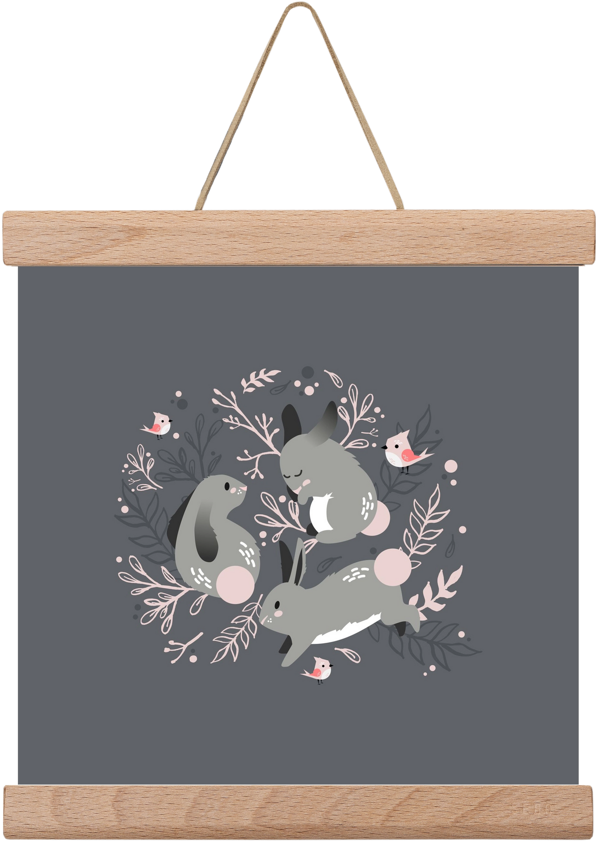 Nyuszik és madárkák, 20x20 cm (20x20 cm), Tölgy akasztó