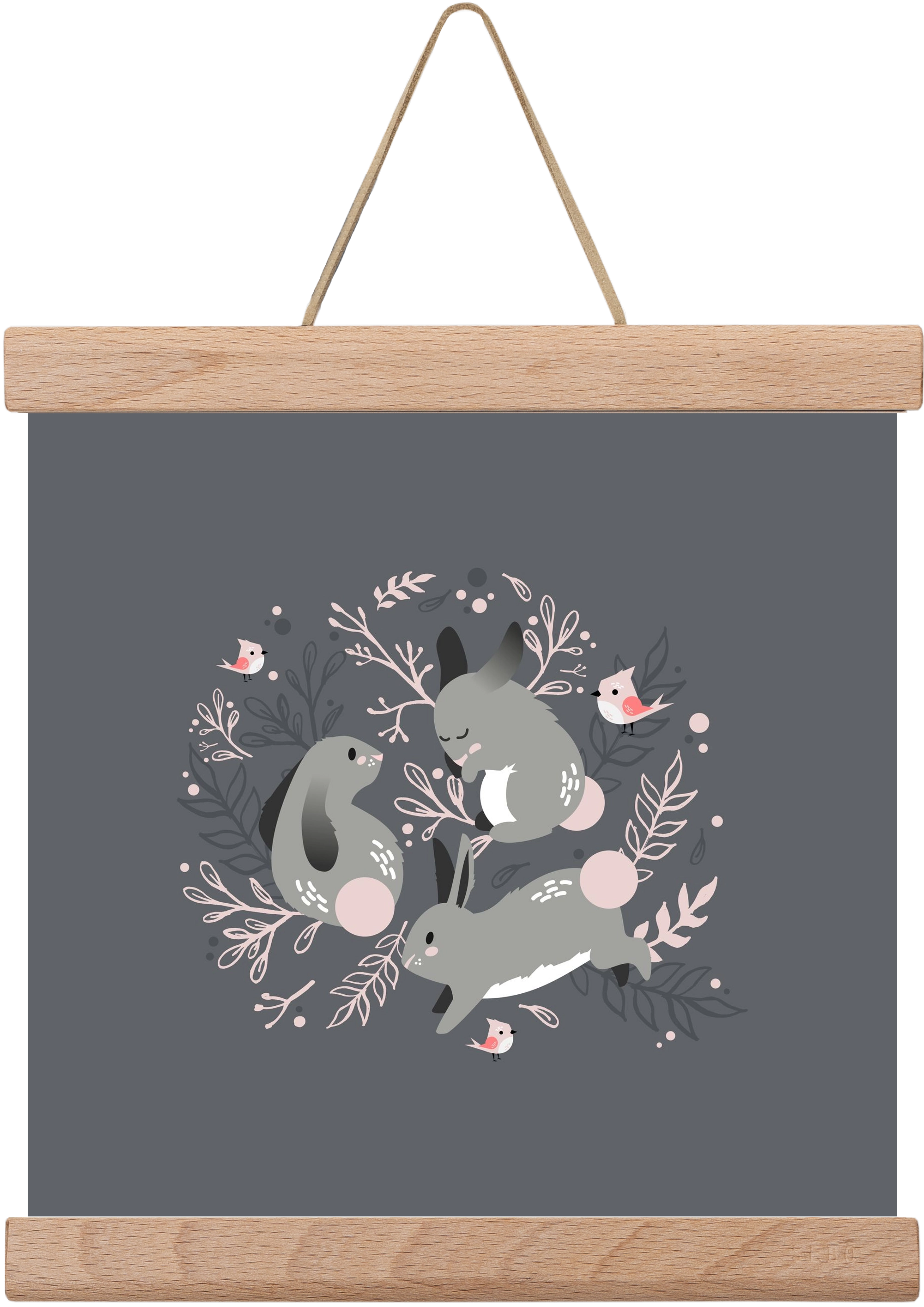 Nyuszik és madárkák, 20x20 cm (20x20 cm), Tölgy akasztó