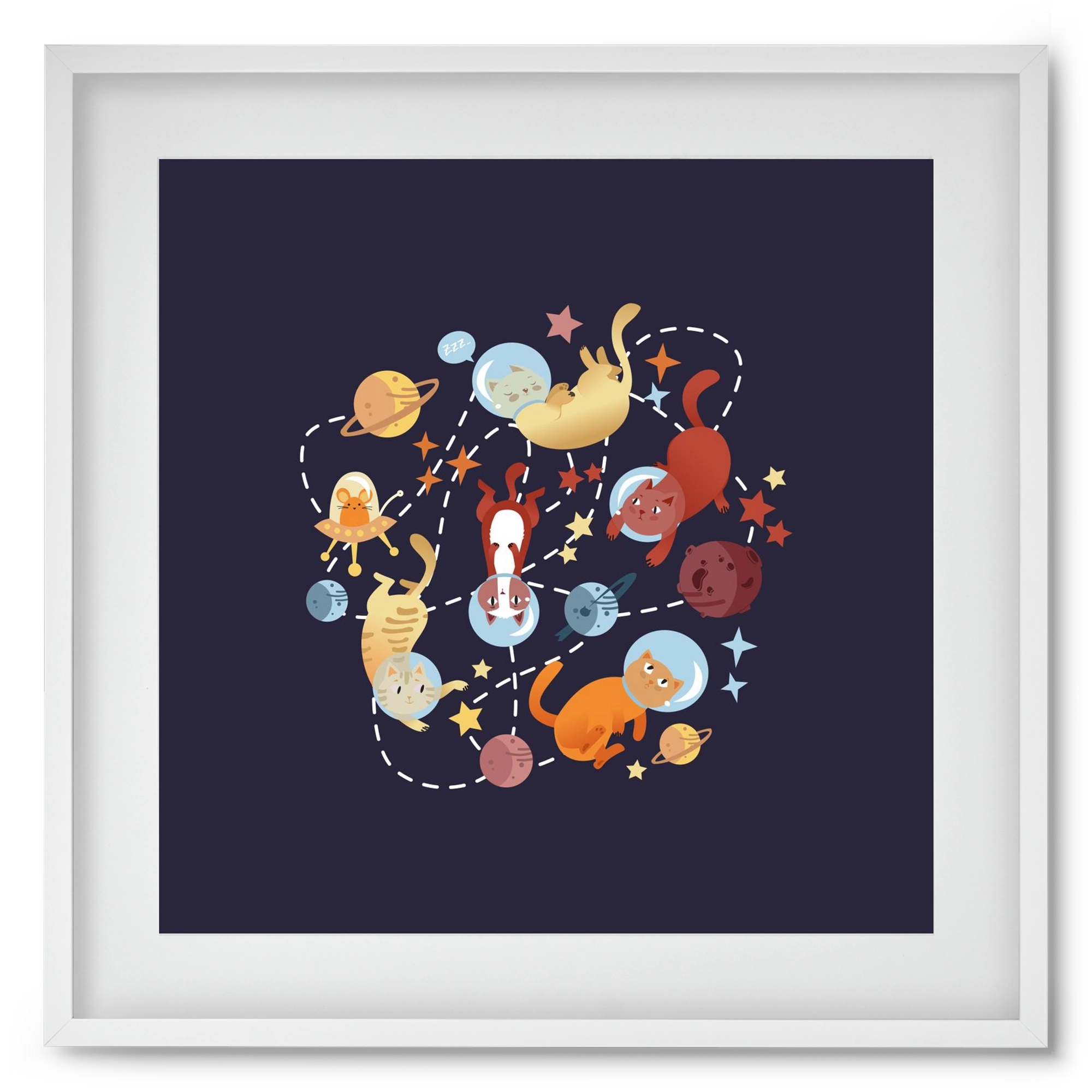 Cicasztronauták, 50x50 cm (40x40 cm), Fehér keret, paszpartuval