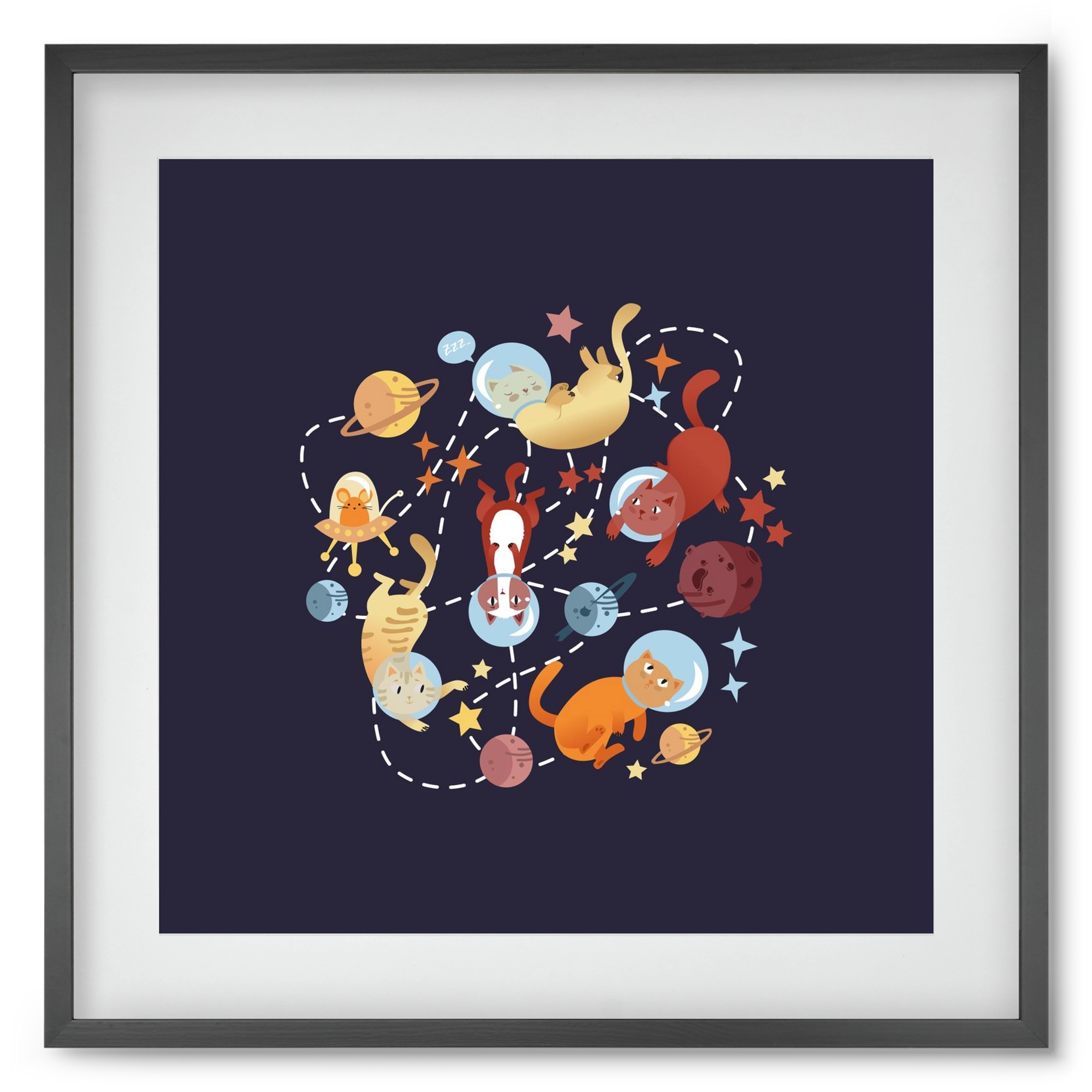 Cicasztronauták, 50x50 cm (40x40 cm), Fekete keret, paszpartuval