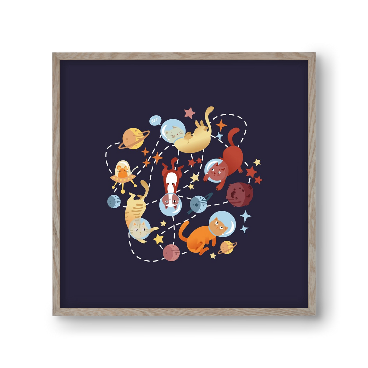 Cicasztronauták, 30x30 cm (30x30 cm), Tölgy keret