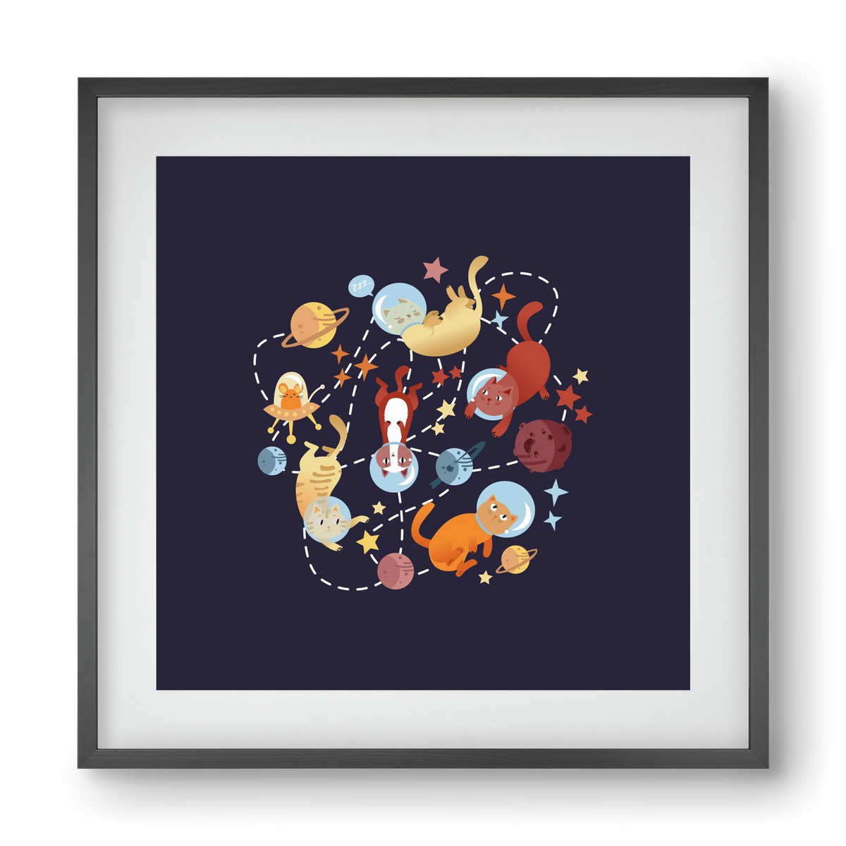 Cicasztronauták, 40x40 cm (30x30 cm), Fekete keret, paszpartuval