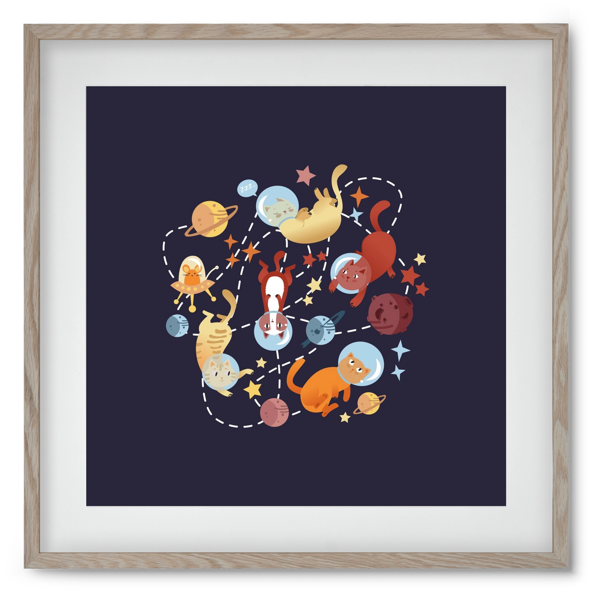 Cicasztronauták, 50x50 cm (40x40 cm), Tölgy keret, paszpartuval