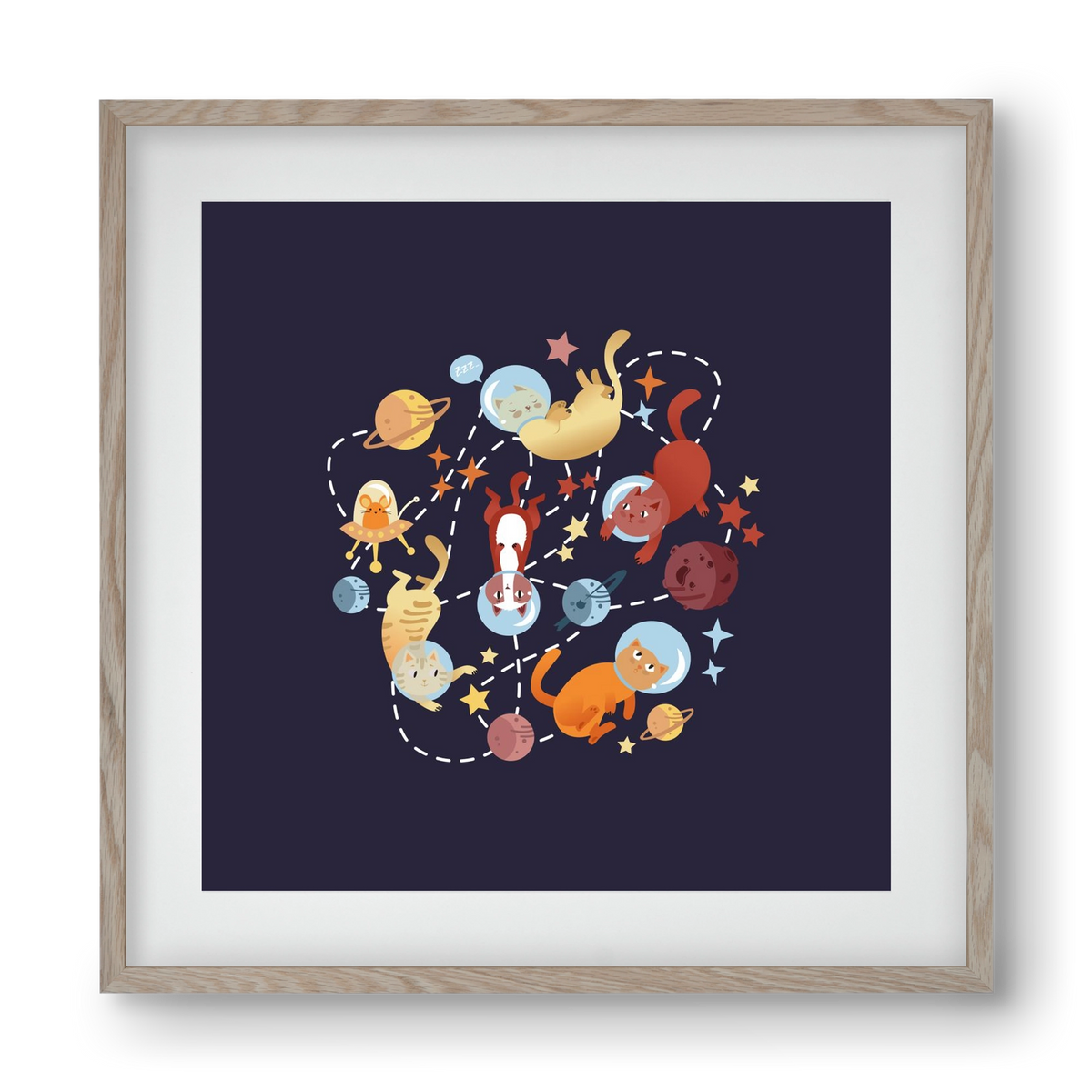 Cicasztronauták, 40x40 cm (30x30 cm), Tölgy keret, paszpartuval