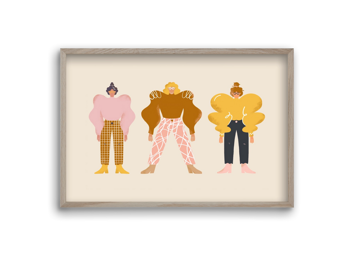 Whimsical Women, 30x20 cm (30x20 cm), Tölgy keret