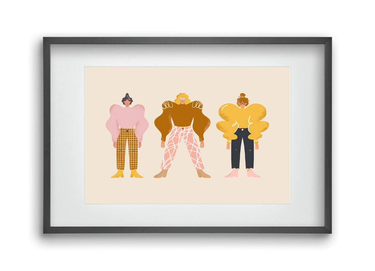 Whimsical Women, 45x30 cm (30x20 cm), Fekete keret, paszpartuval