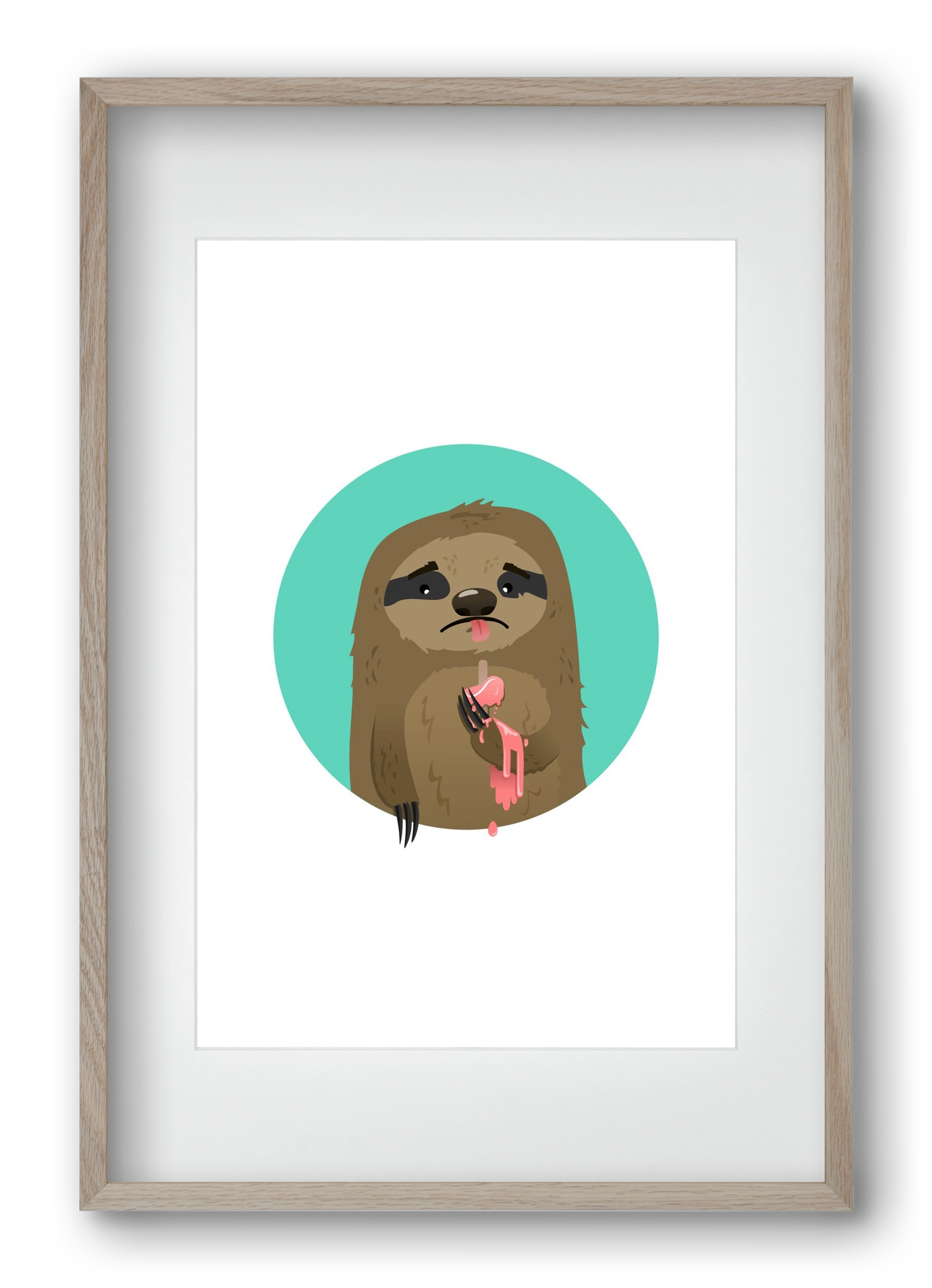 Szomorú lajhár, 40x60 cm (30x45 cm), Tölgy keret, paszpartuval