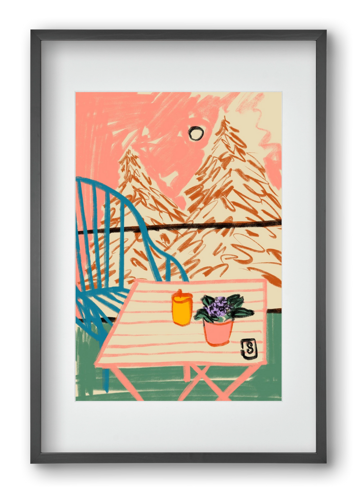 EVENING ON A TERRACE, 40x60 cm (30x45 cm), Fekete keret, paszpartuval