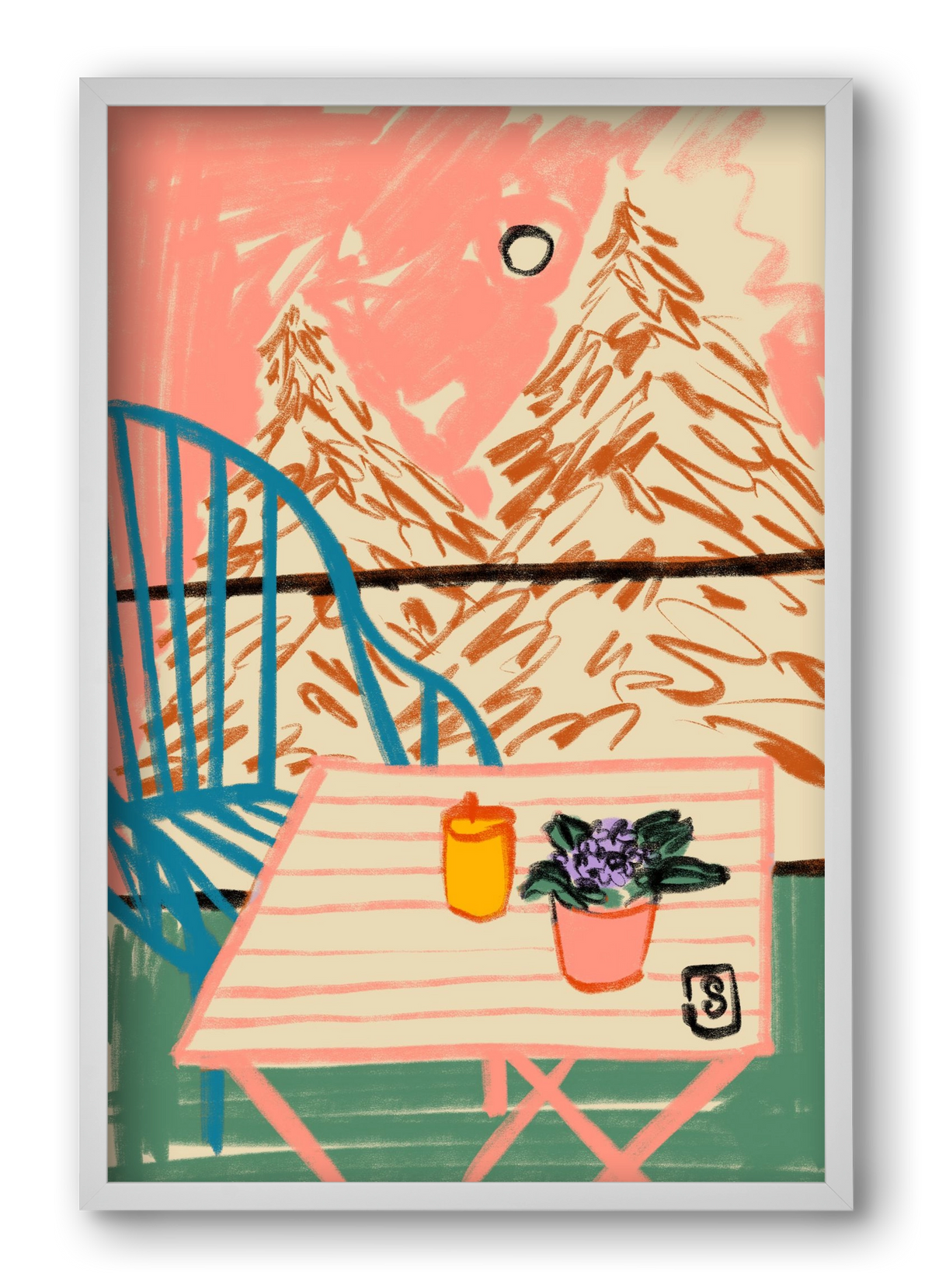 EVENING ON A TERRACE, 40x60 cm (40x60 cm), Fehér keret