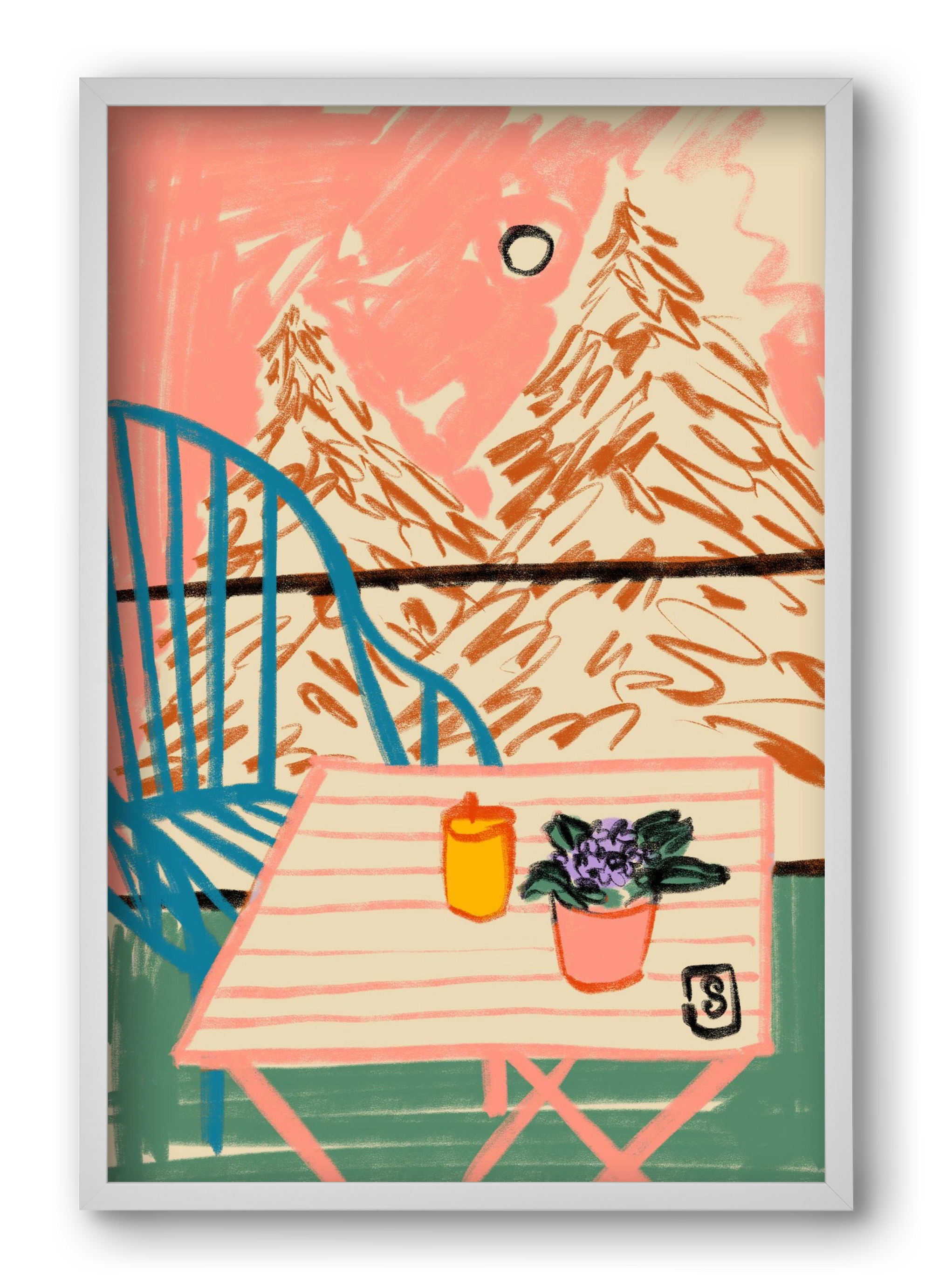 EVENING ON A TERRACE, 40x60 cm (40x60 cm), Fehér keret