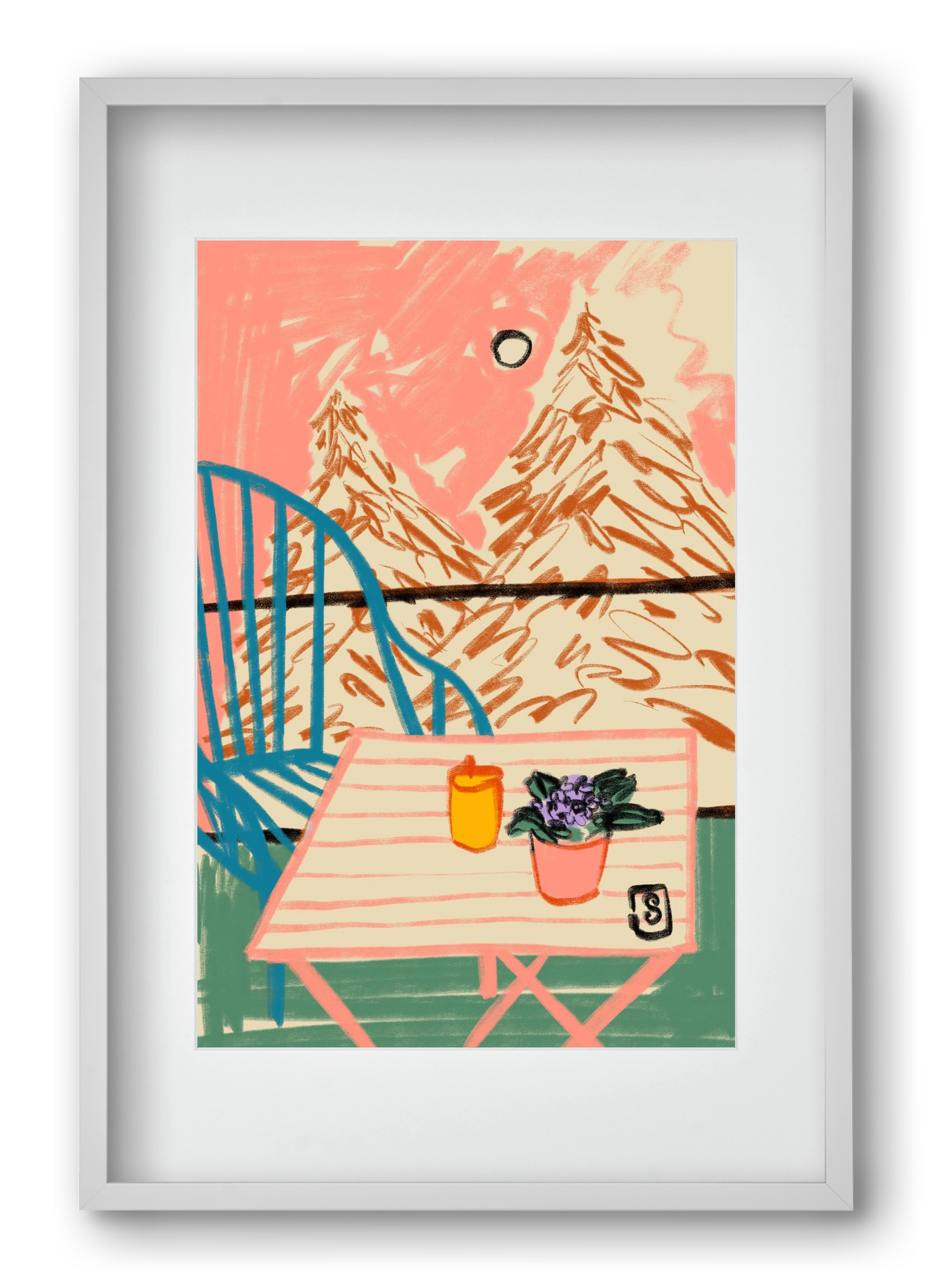 EVENING ON A TERRACE, 40x60 cm (30x45 cm), Fehér keret, paszpartuval